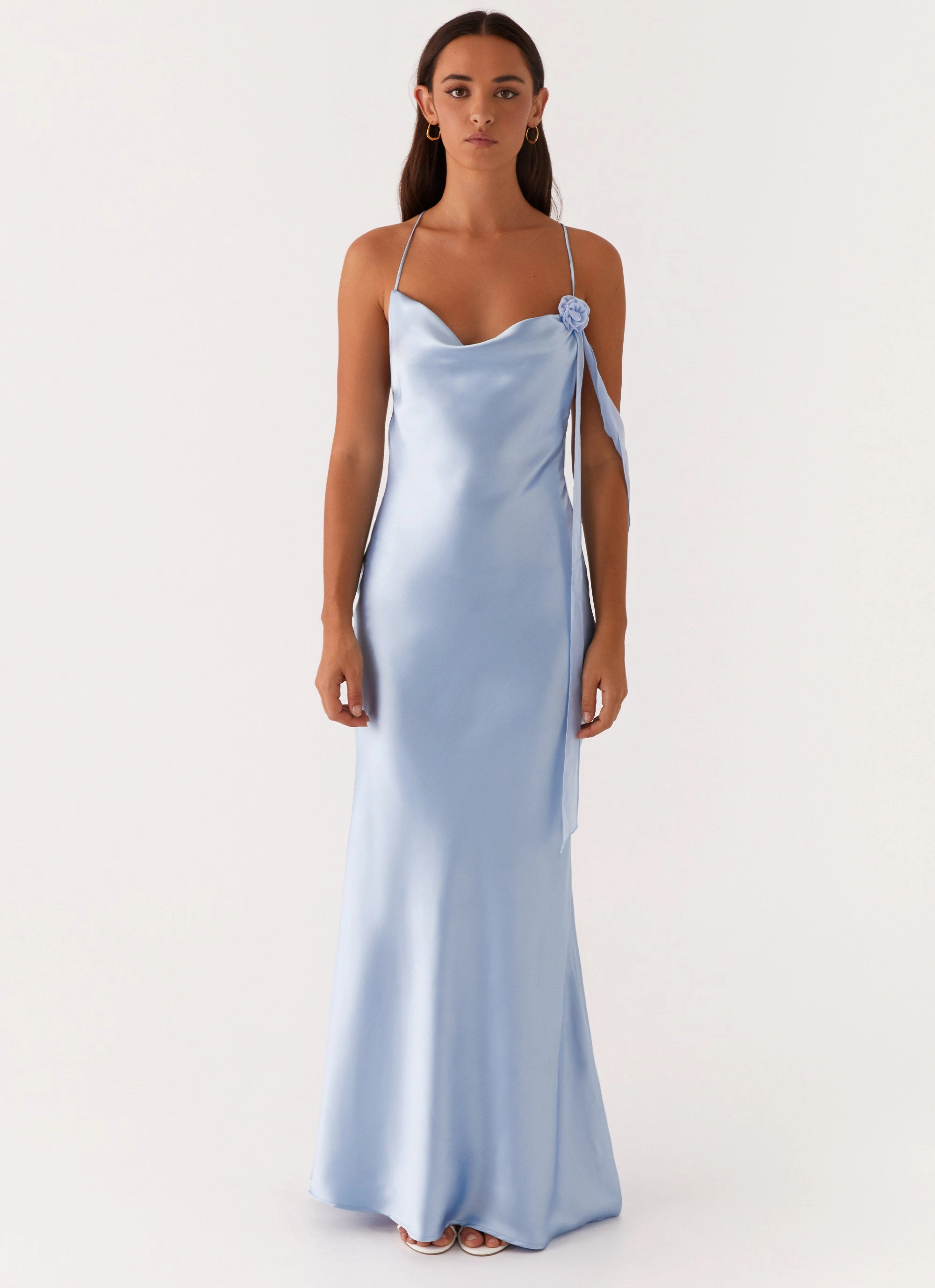 Shape Retention Easy Mood Too Sweet Satin Maxi Dress - Blue
