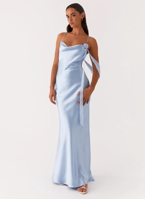 effortless grace Too Sweet Satin Maxi Dress - Blue