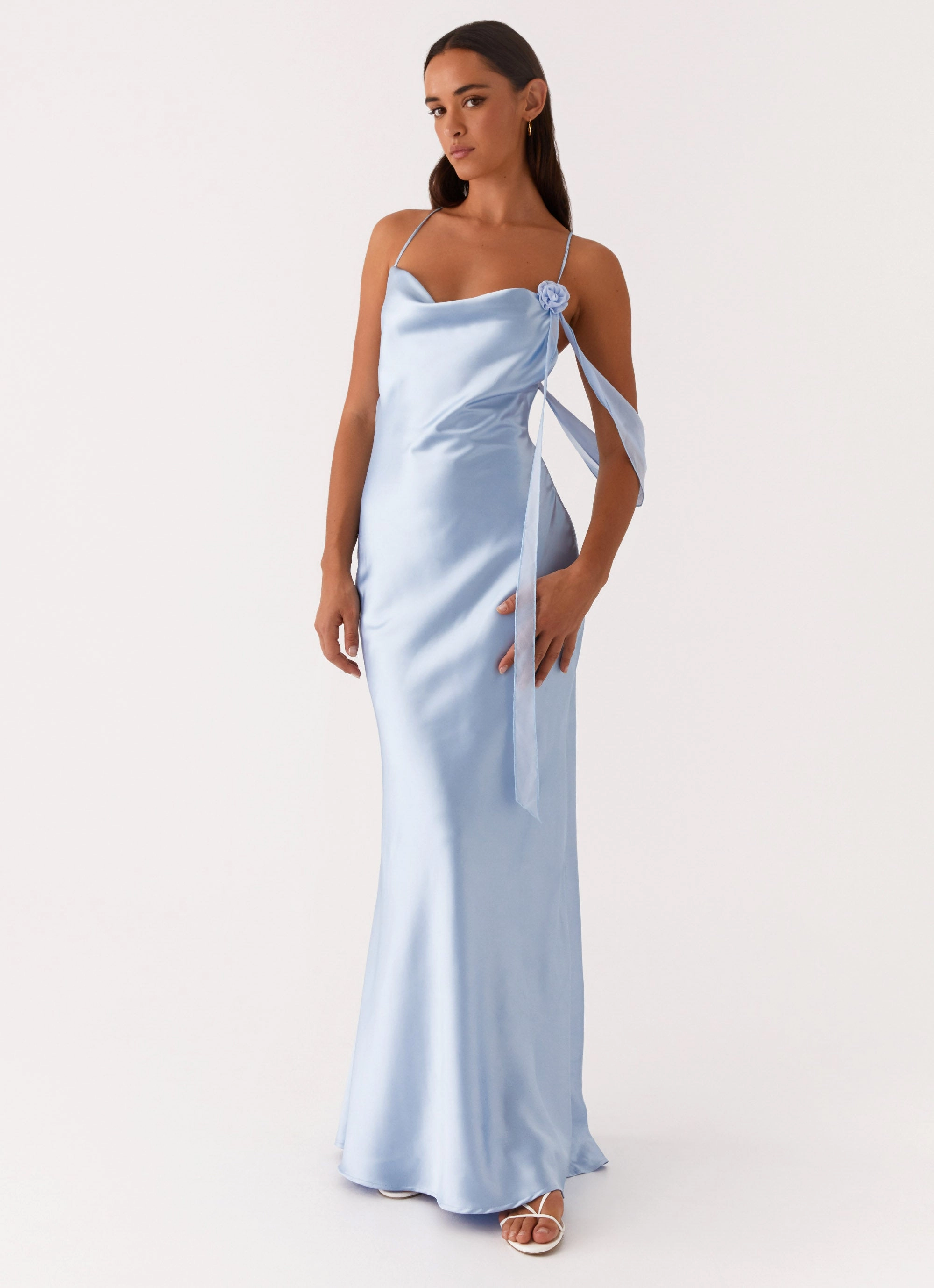 effortless grace Too Sweet Satin Maxi Dress - Blue