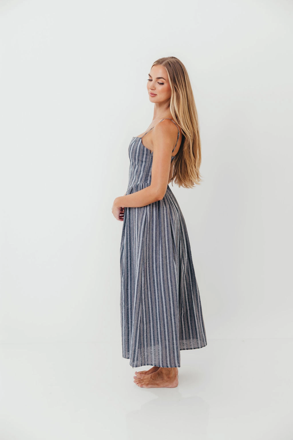 Collared Nantucket 100% Cotton Midi Dress in Harborline