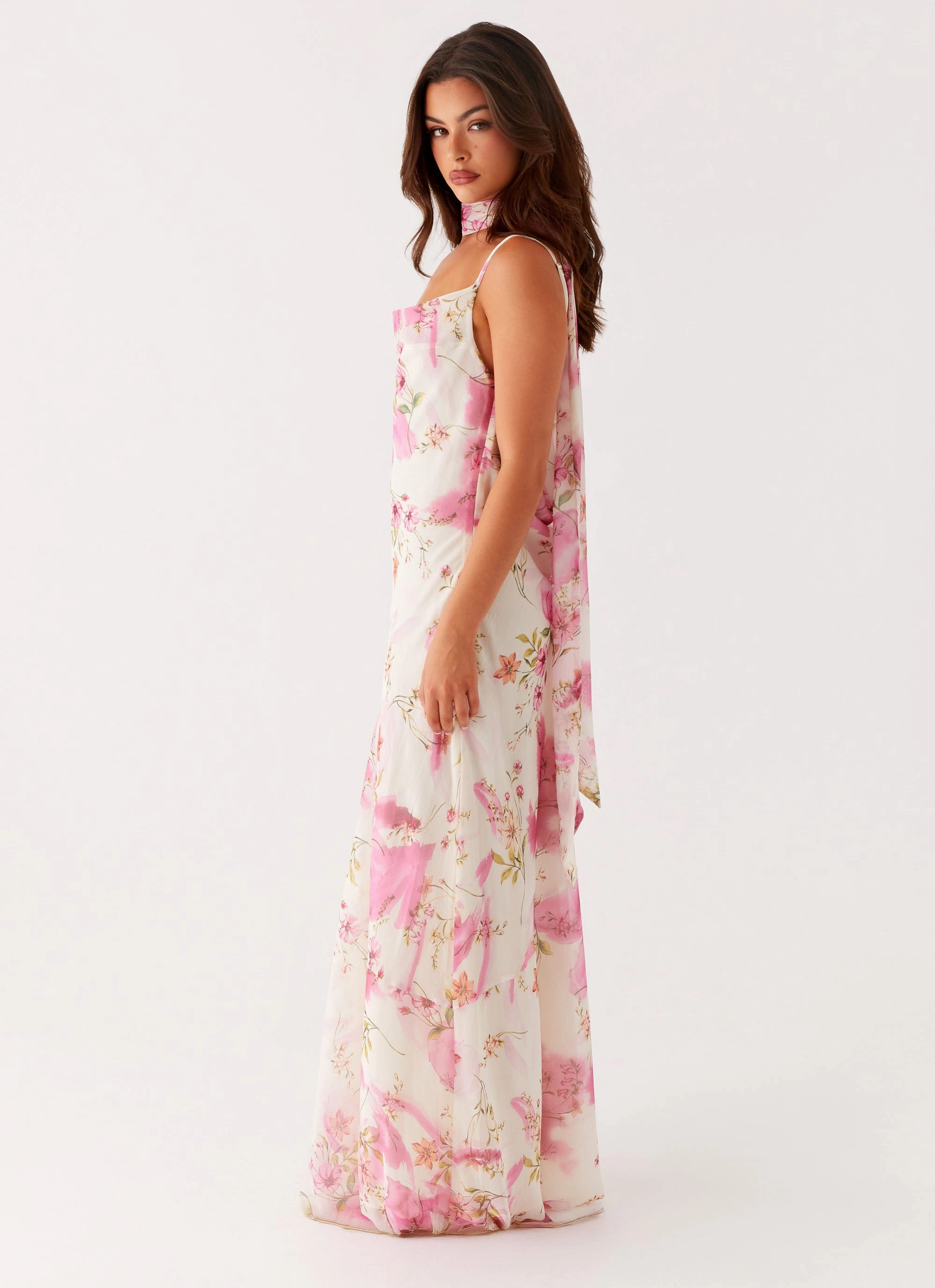 Spencer Maxi Dress - Ivory Floral Print Visual Balance Subtle Elegance