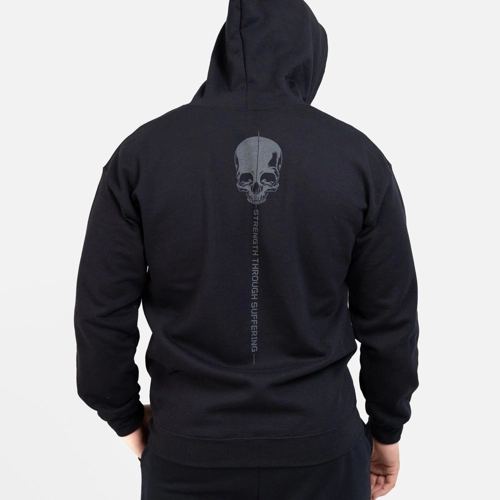 Bow Accents Casual Look Strength Through Suffering Full-Zip Hoodie - Black