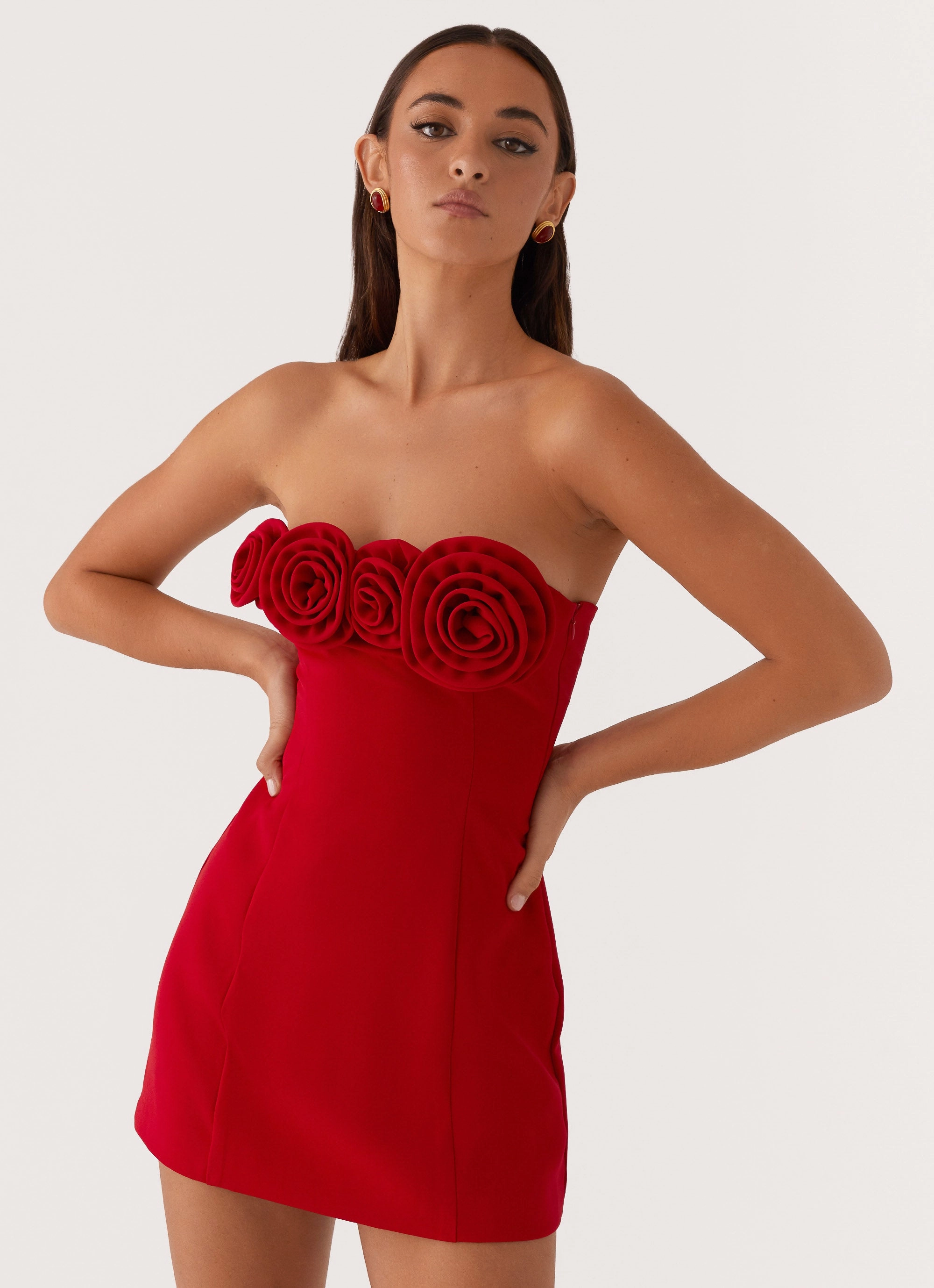 Stylish Touch Refined fit Patsie Strapless Mini Dress - Red