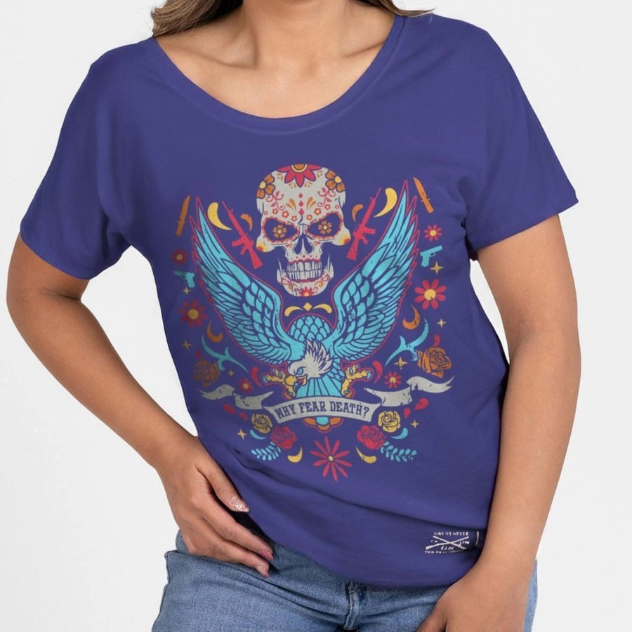 Easy-to-Match Versatile Option Women's Why Fear Death Slouchy Fit T-Shirt - Future Dusk