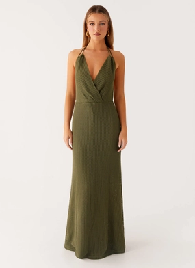 Thora Maxi Dress - Olive Magnetic-Closure Smart Cut