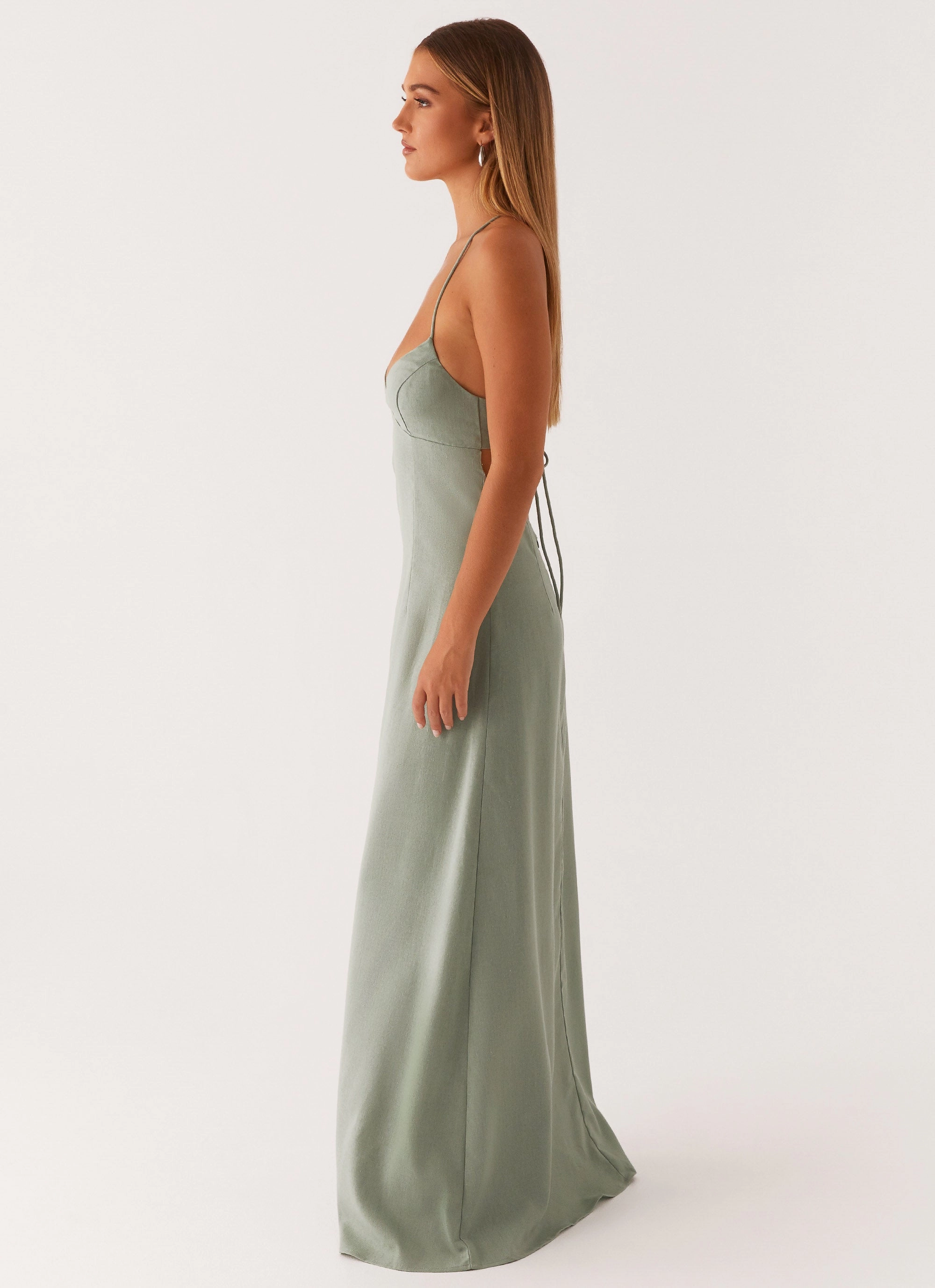 Light Fabrication Casual Smart Middle Ground Linen Maxi Dress - Sage
