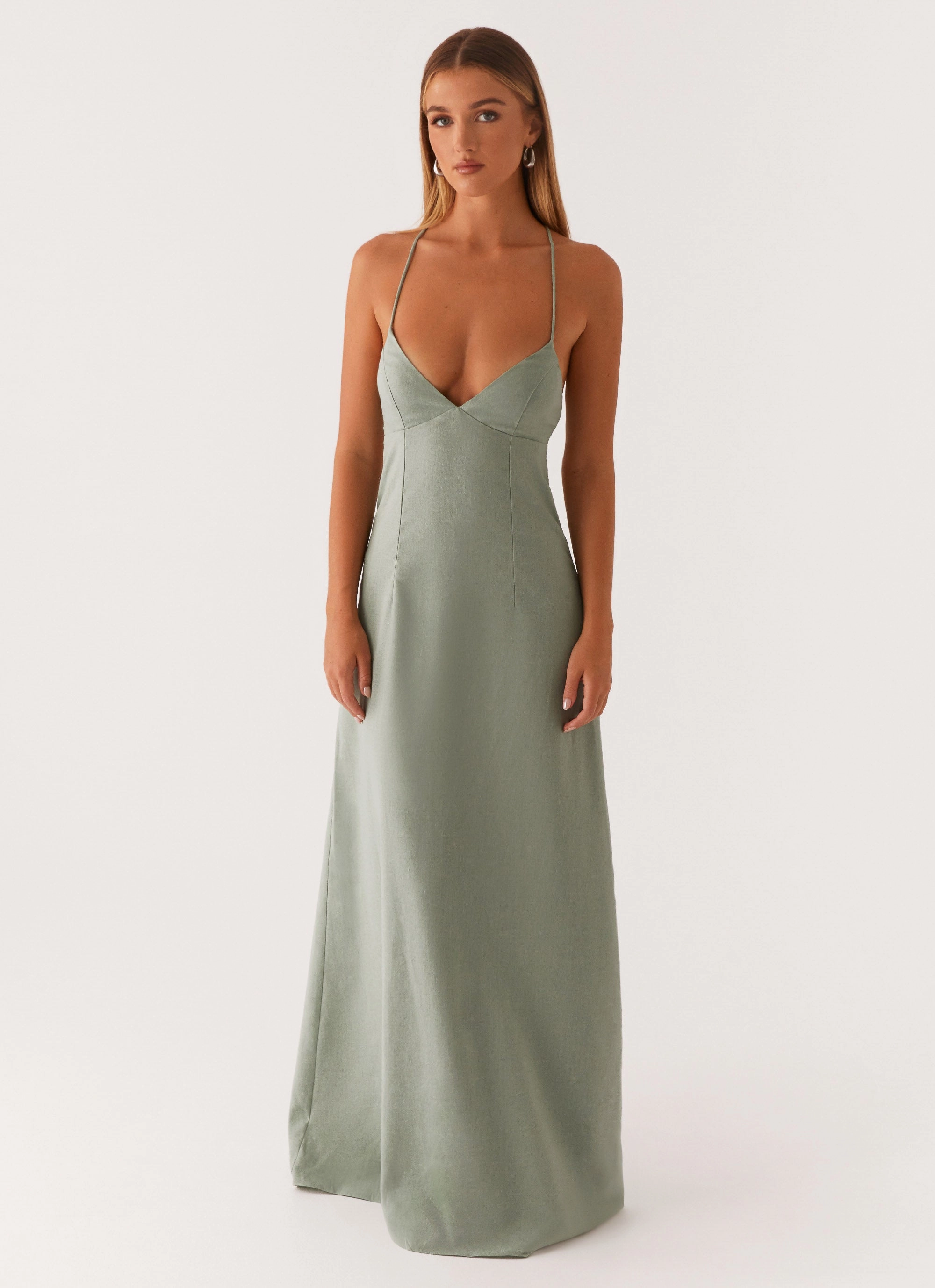 Middle Ground Linen Maxi Dress - Sage Abstract Pattern
