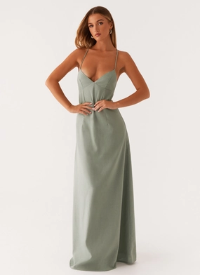 Middle Ground Linen Maxi Dress - Sage Autumn Look MultiPurposePockets