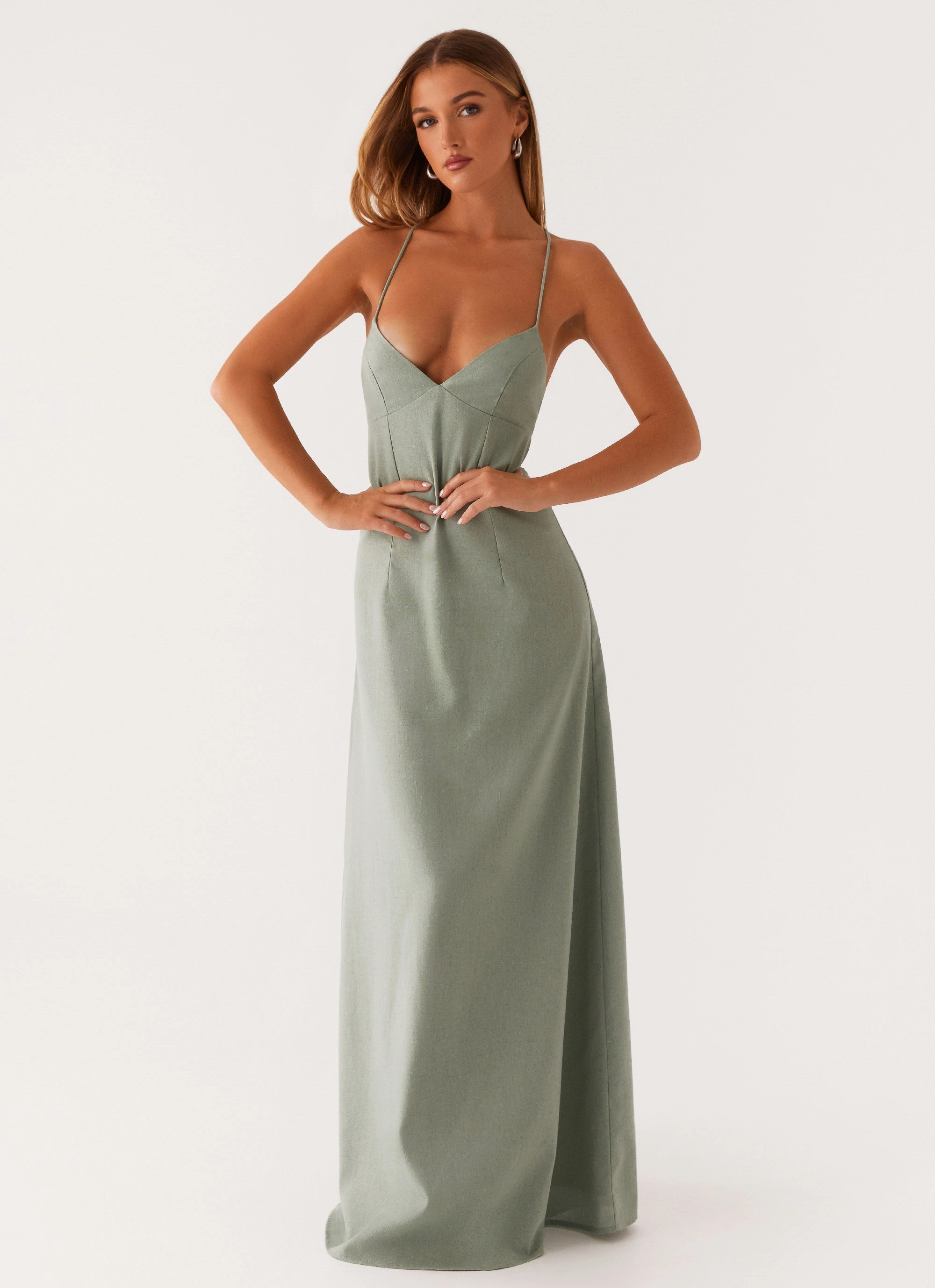 Middle Ground Linen Maxi Dress - Sage Autumn Look MultiPurposePockets