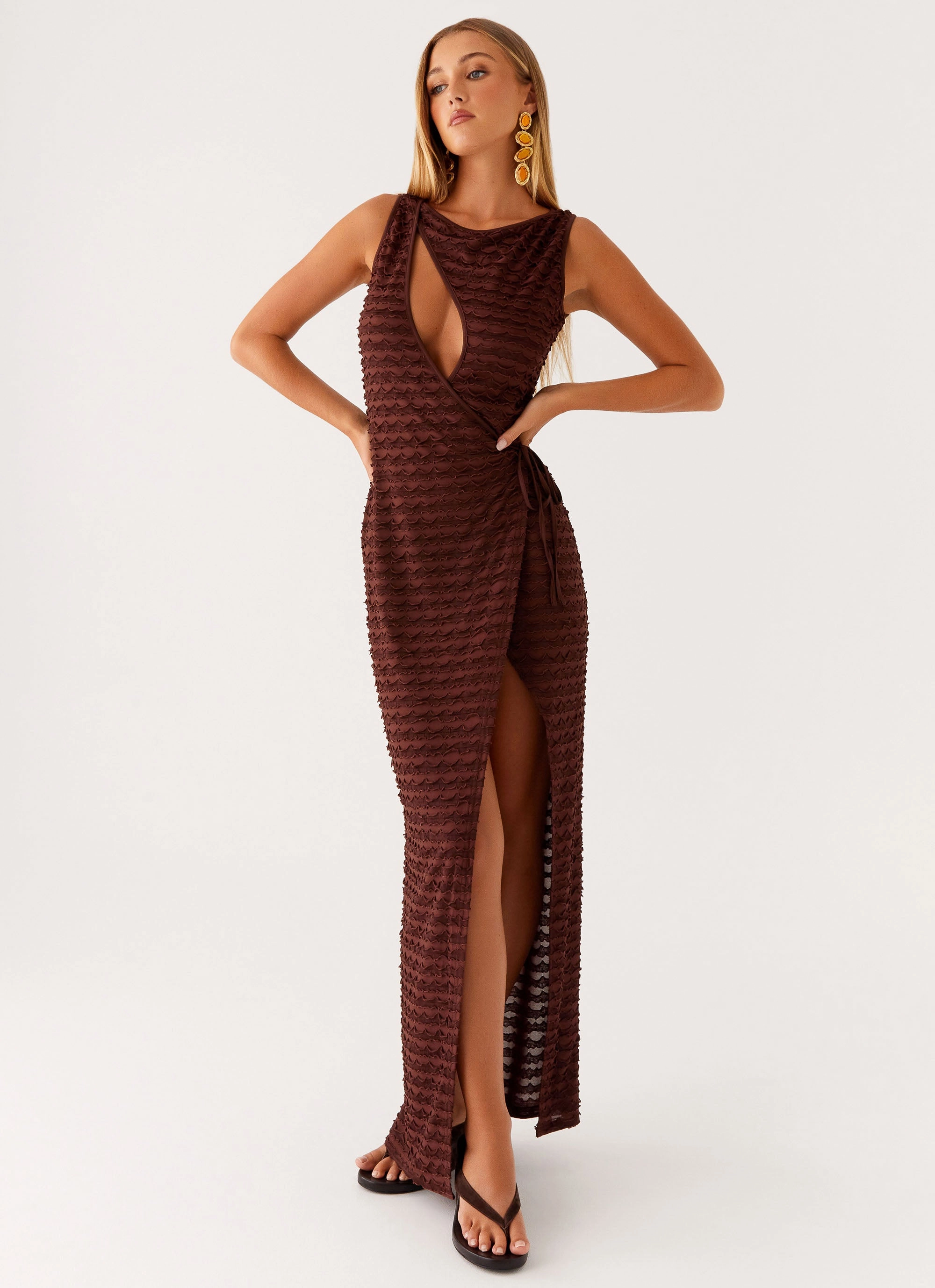 Sterling Wrap Maxi Dress - Chocolate Comfortable texture Perfect Wearable