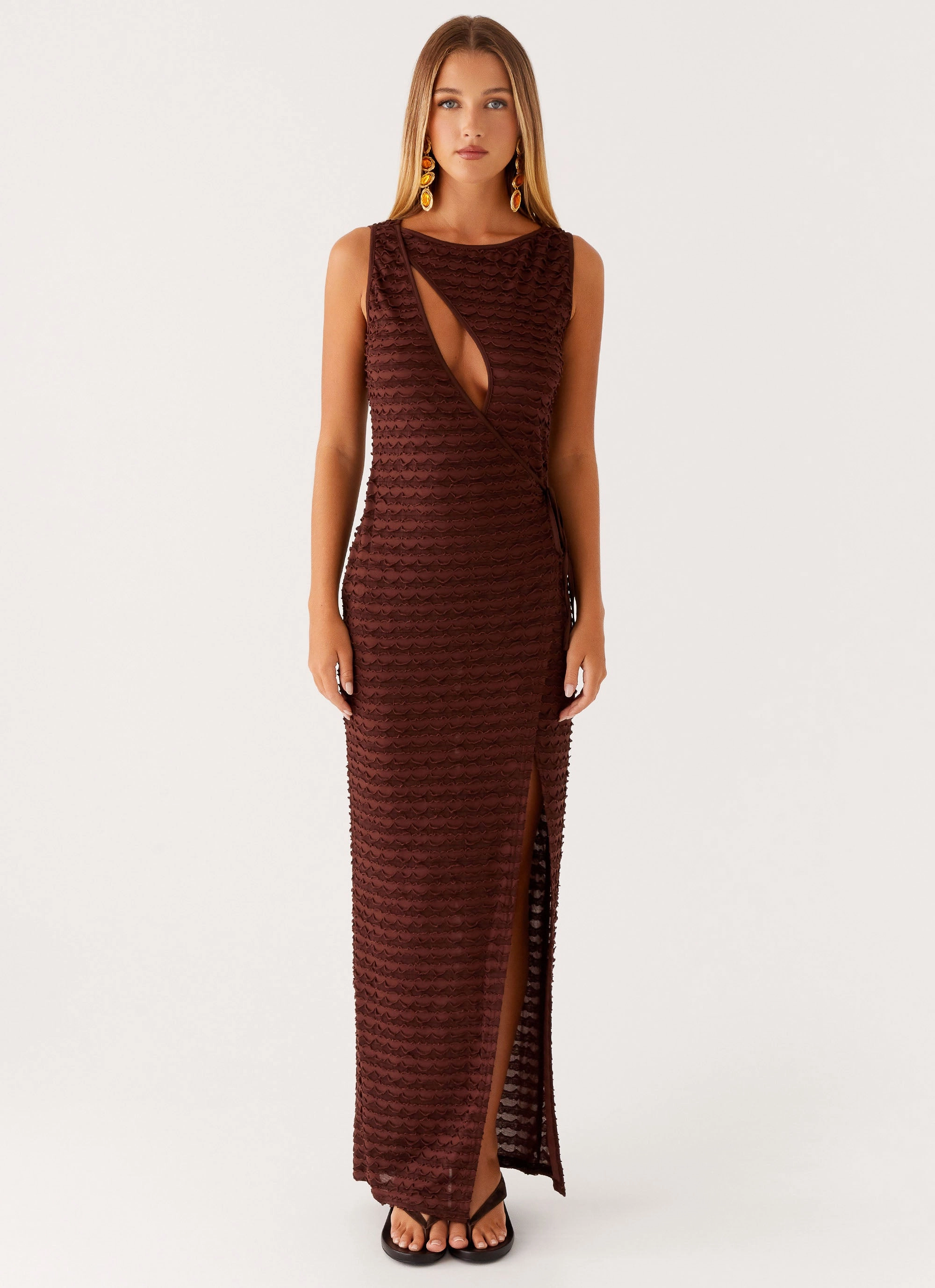 Holiday Wear Chilly Weather Layer Sterling Wrap Maxi Dress - Chocolate