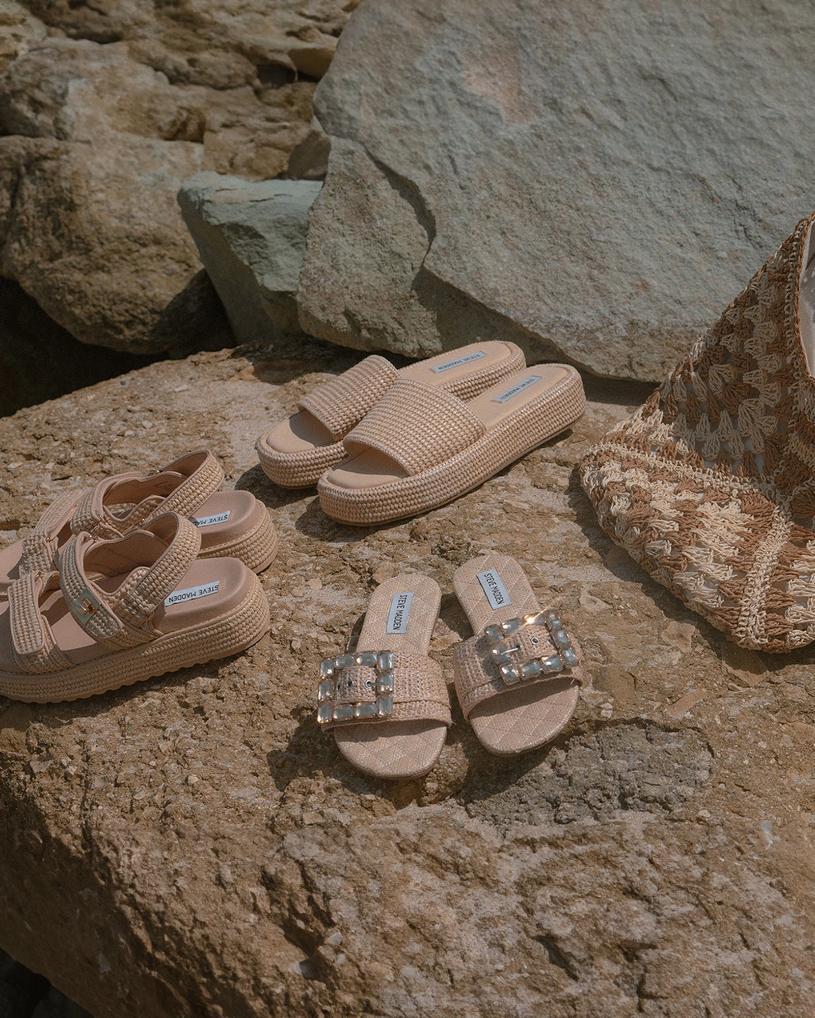 Steve Madden Bigmona Platforom Sandal in Natural Raffia Heel Stabilizer Quick On