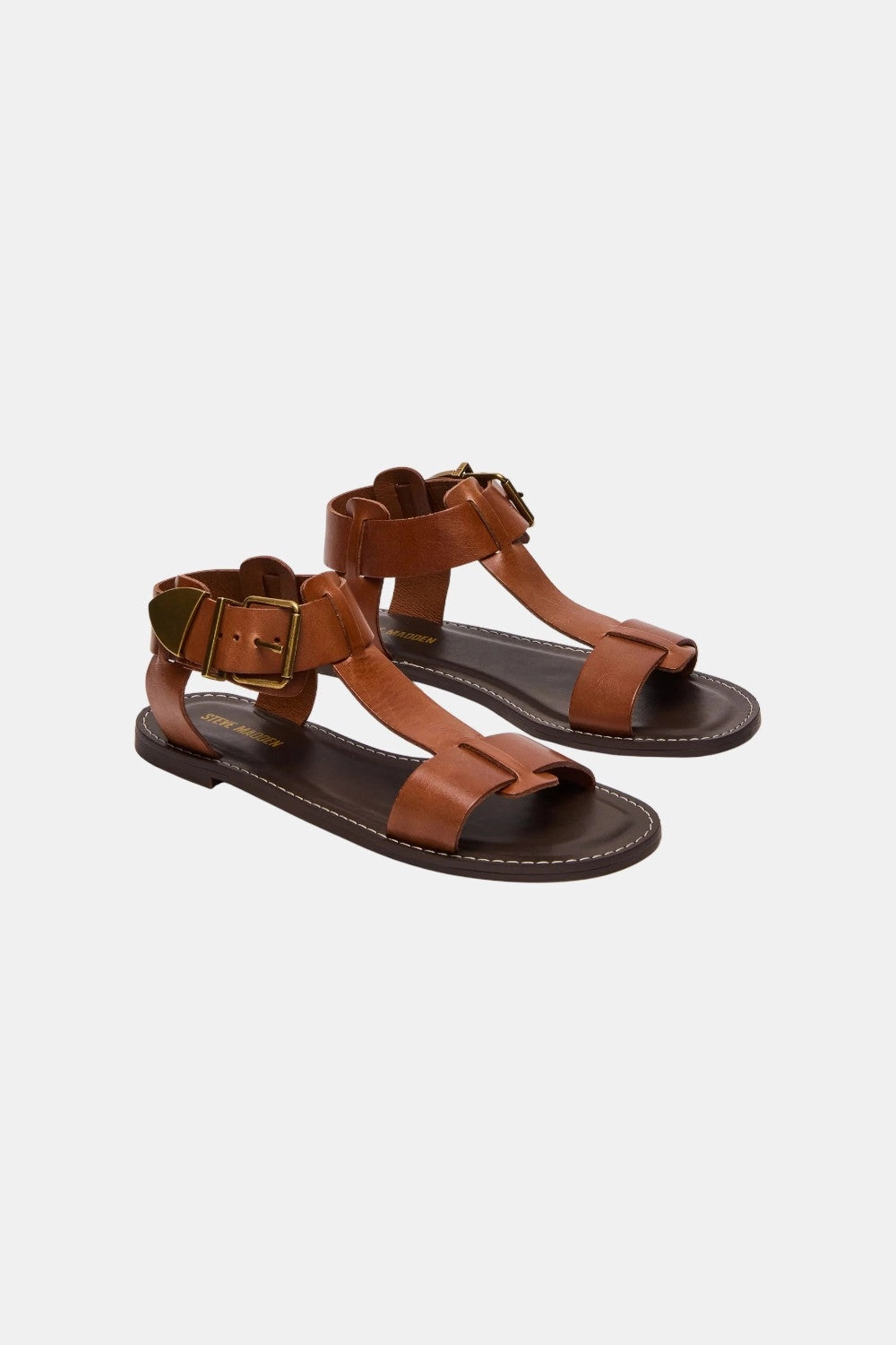 Relaxing Fit Comfy Sandal Step Steve Madden Brazinn Tan Leather Strappy Flat