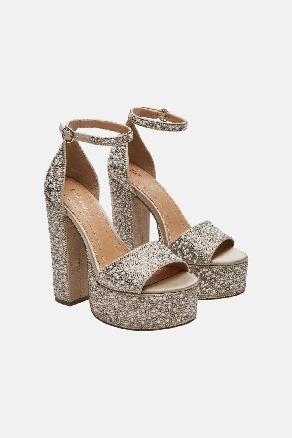 Strappy Heeled Sandals Steve Madden Glam Ivory Platform Heel