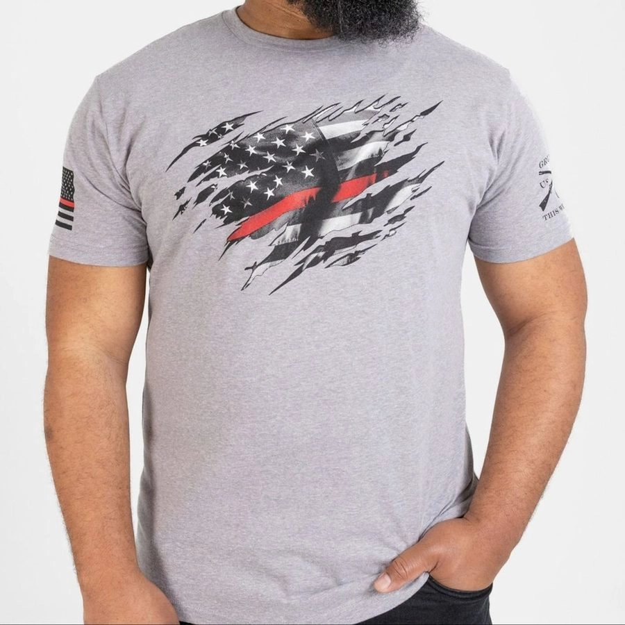 High Density Cotton Layerable Look Still Standing Red Line T-Shirt - Dark Heather Gray