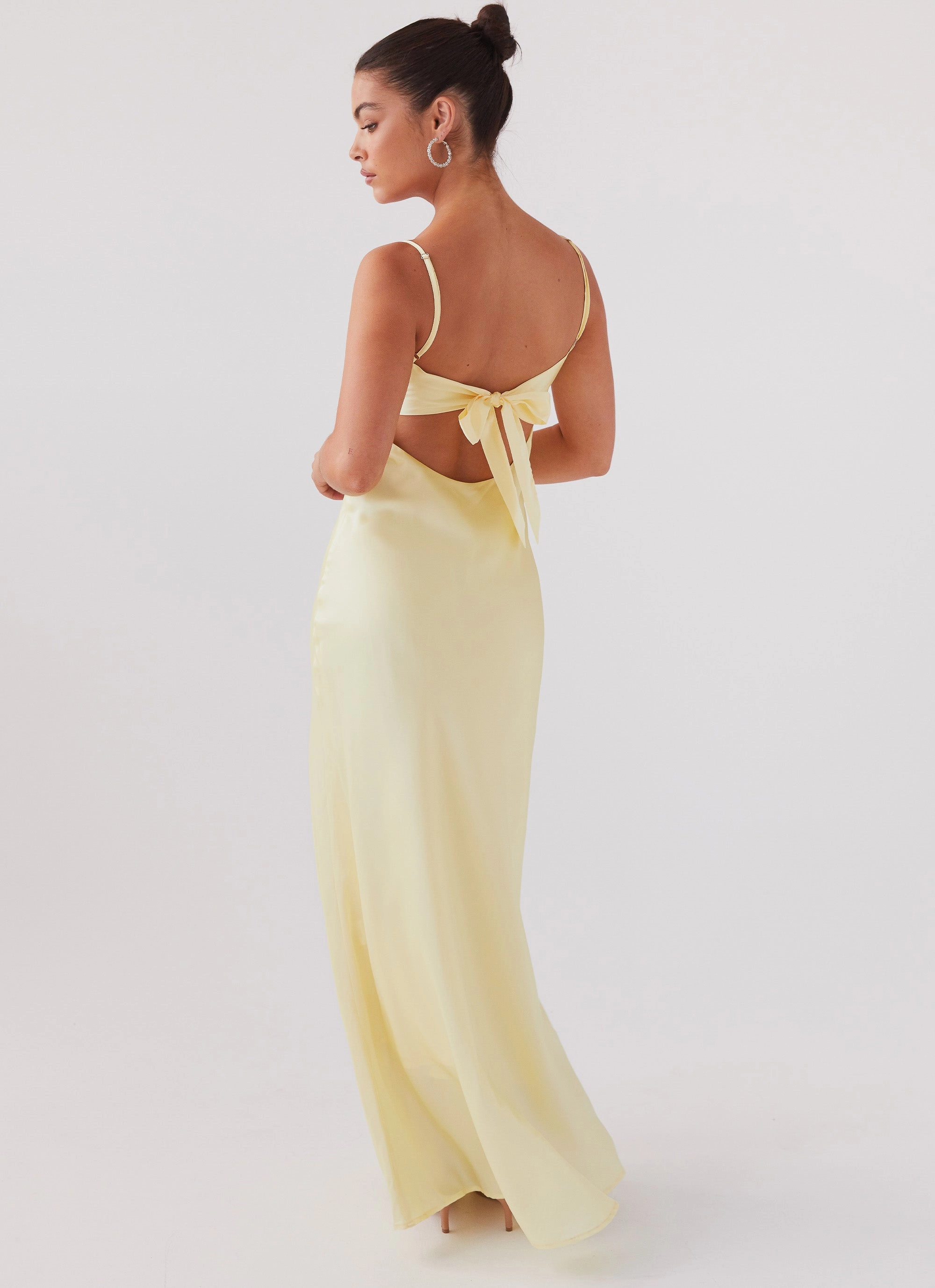 Flora Satin Maxi Dress - Lemon Square-Neck