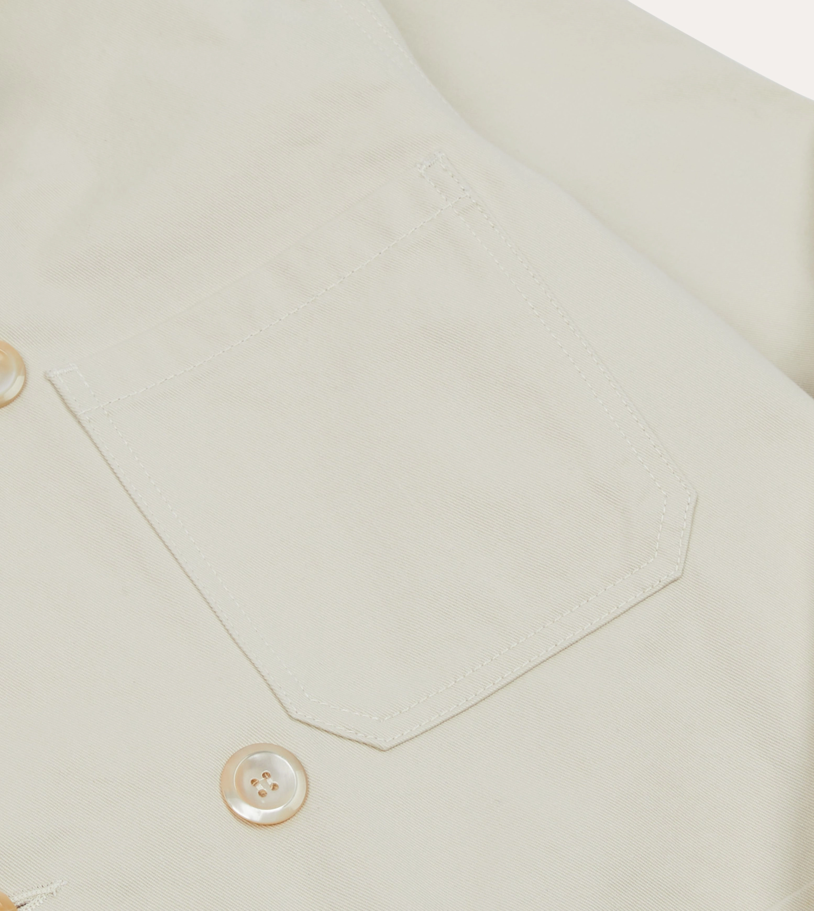 no pocket Ecru Cotton Double-Breasted Chore Coat