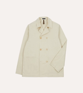 Ecru Cotton Double-Breasted Chore Coat suitable for water sports Compression Strap Adjustment