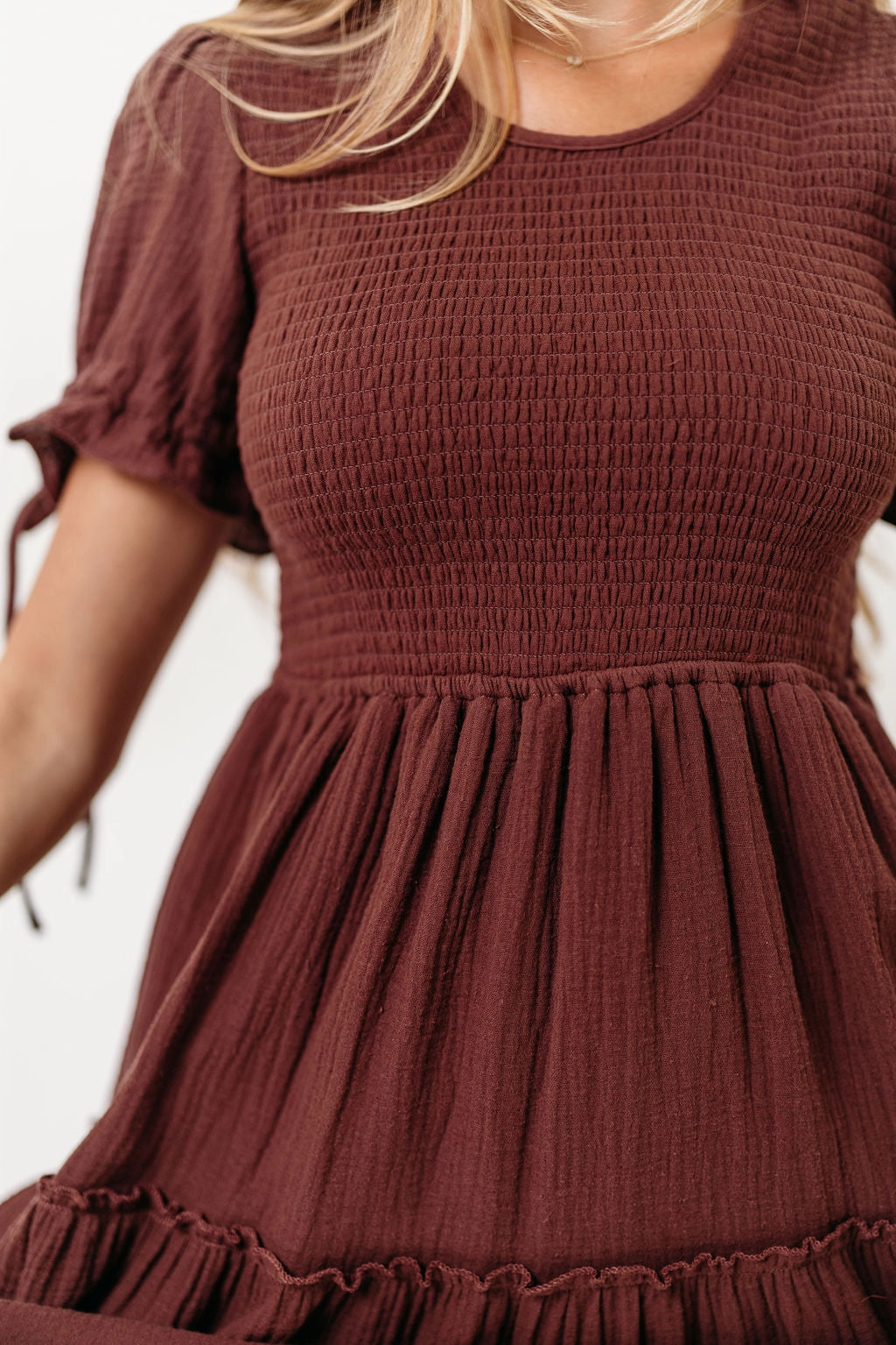 City Style Versatile and Comfortable Trisha Cotton Midi Dress in Saddlewood