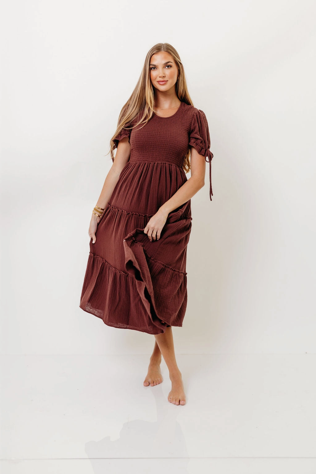 Breathable Feel Trisha Cotton Midi Dress in Saddlewood
