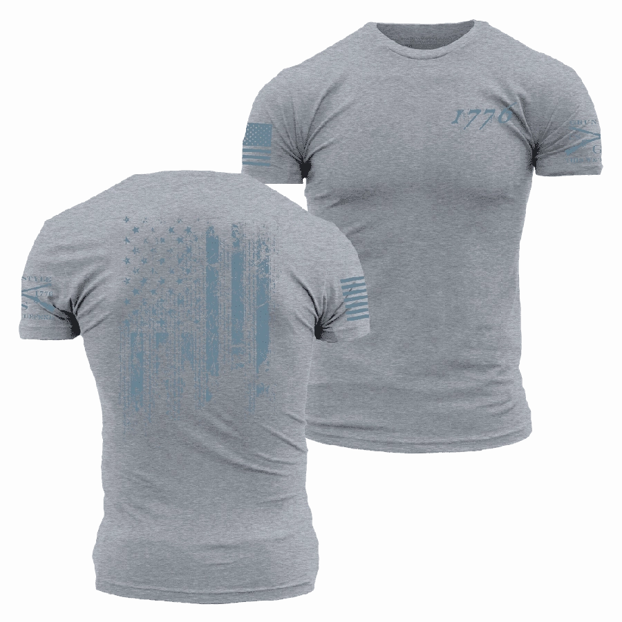 Performance Wear Fade Resistant Coating 1776 Flag T-Shirt - Dark Heather Gray
