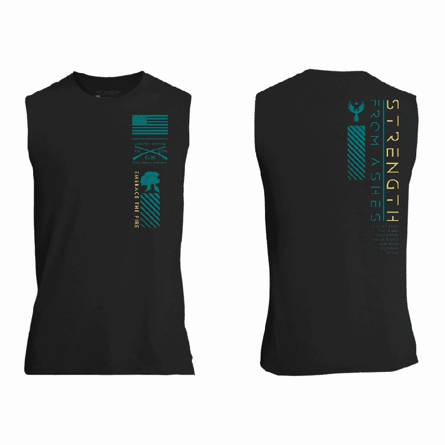 Strength From Ashes Muscle Tank - Black Recycled Material Blend breath easy