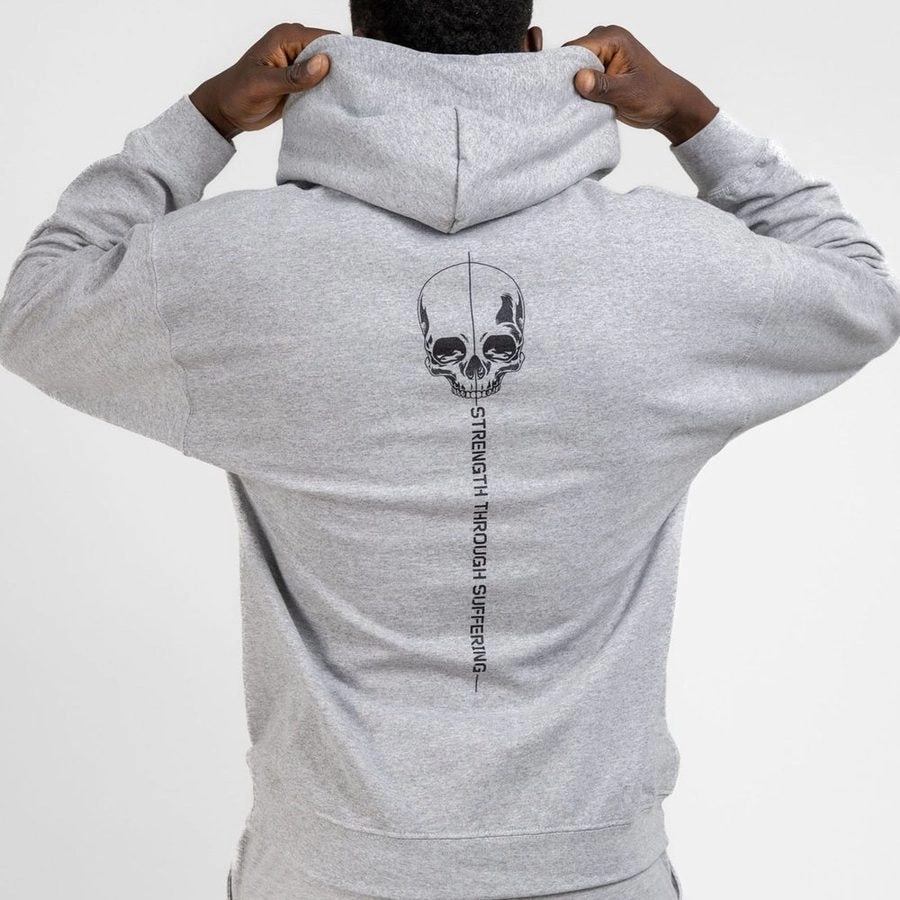 Strength Through Suffering Hoodie - Sport Gray Ribbed Hemming Urban Fashion