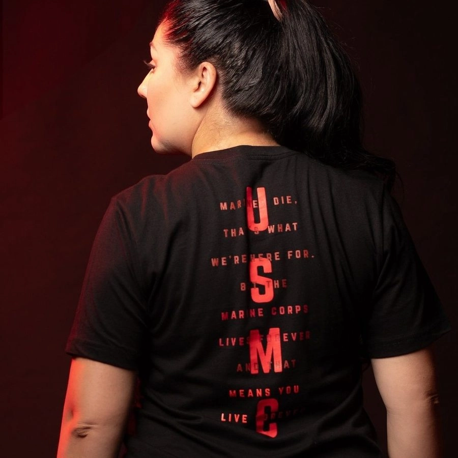 USMC - Women's Lives Forever Boyfriend Fit T-Shirt - Black Reinforced Hemline