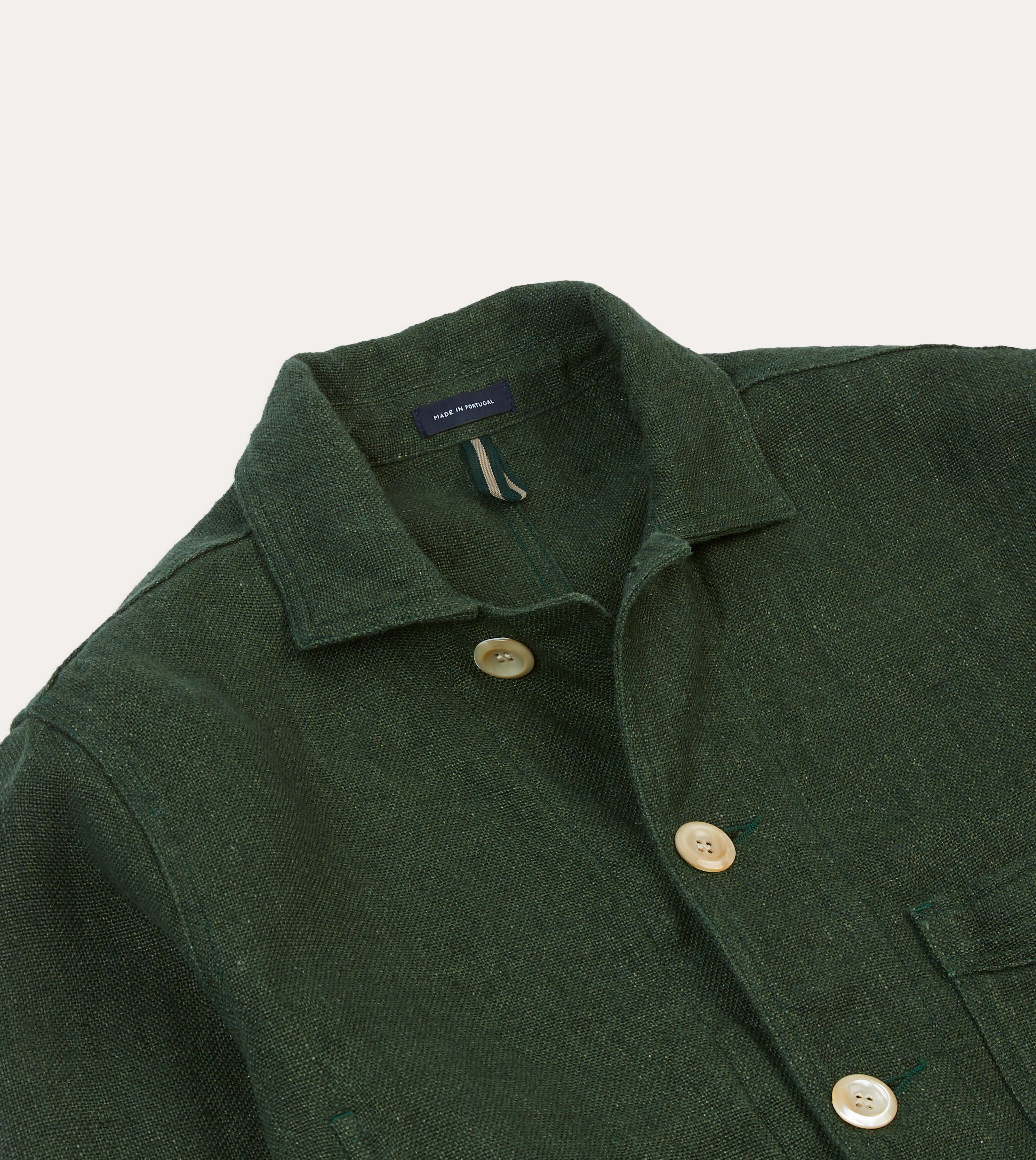 Green Linen Five-Pocket Chore Jacket detachable sleeves Reinforced Stress Points