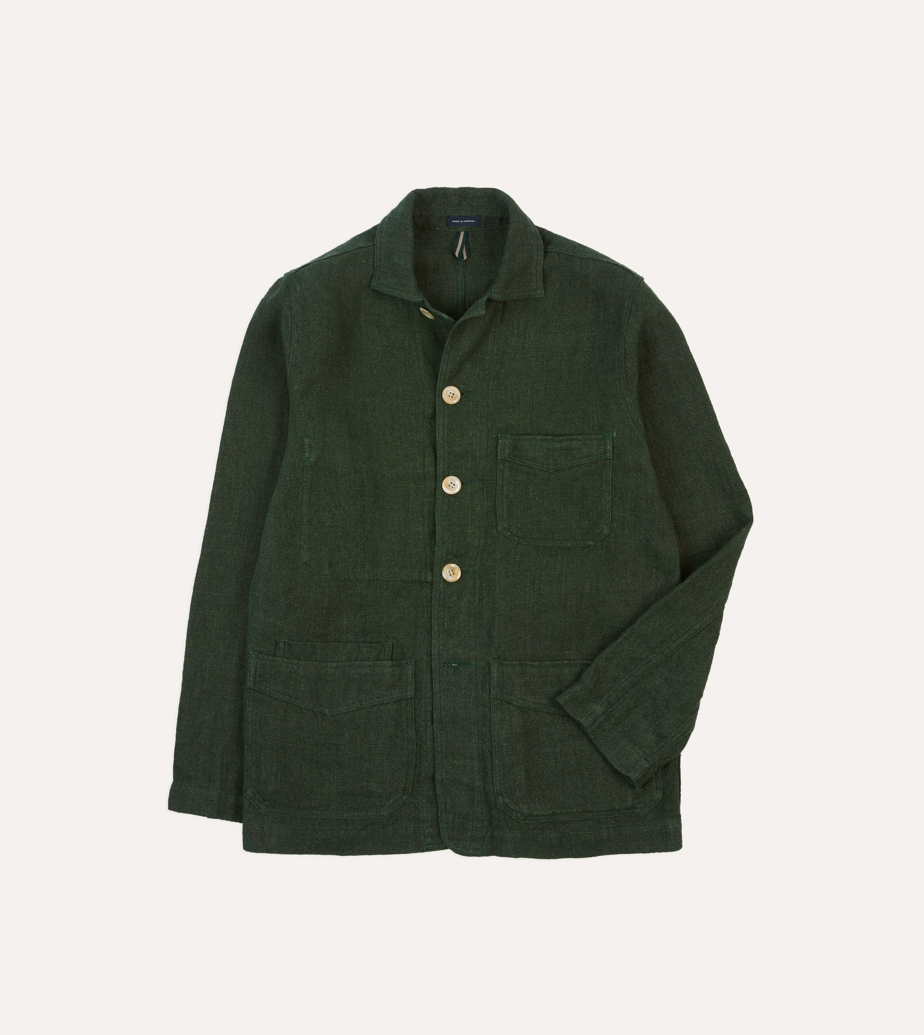 Modern Outerwear Green Linen Five-Pocket Chore Jacket