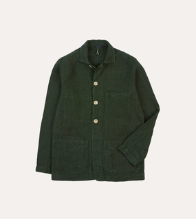 Modern Outerwear Green Linen Five-Pocket Chore Jacket