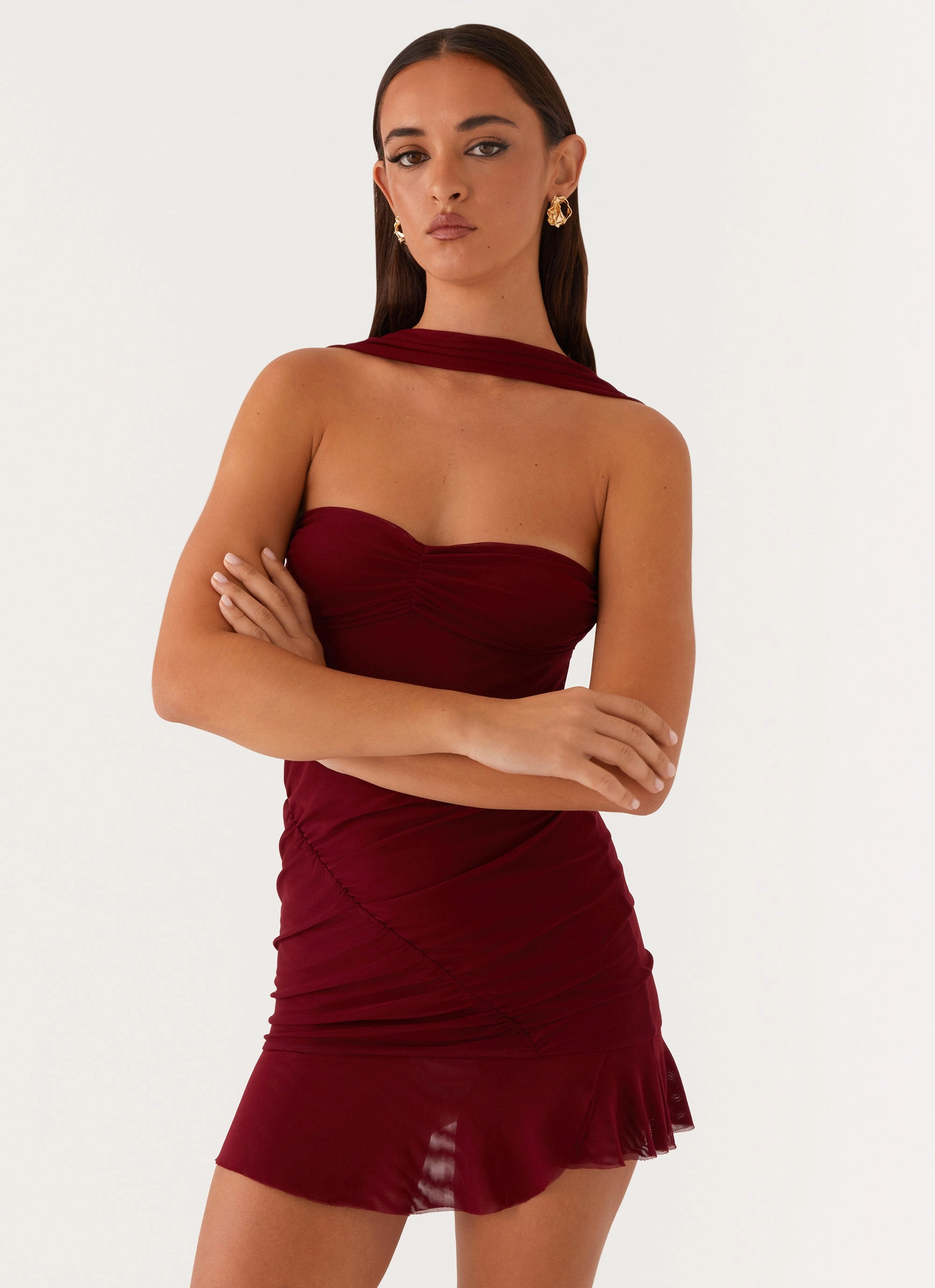 Pari Open Back Mini Dress - Mulberry Muted Tones