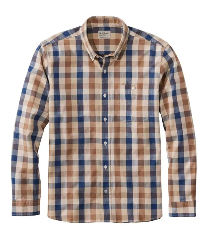 Weekend Outfit Comfort Stretch Chambray Shirt Long Sleeve Slightly Fitted Plaid Men's Regular