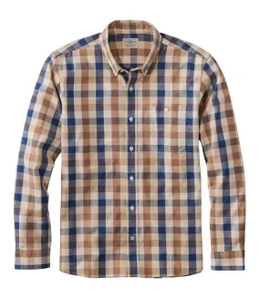 Comfort Stretch Chambray Shirt Long Sleeve Slightly Fitted Plaid Men's Regular Stretchable Fabric
