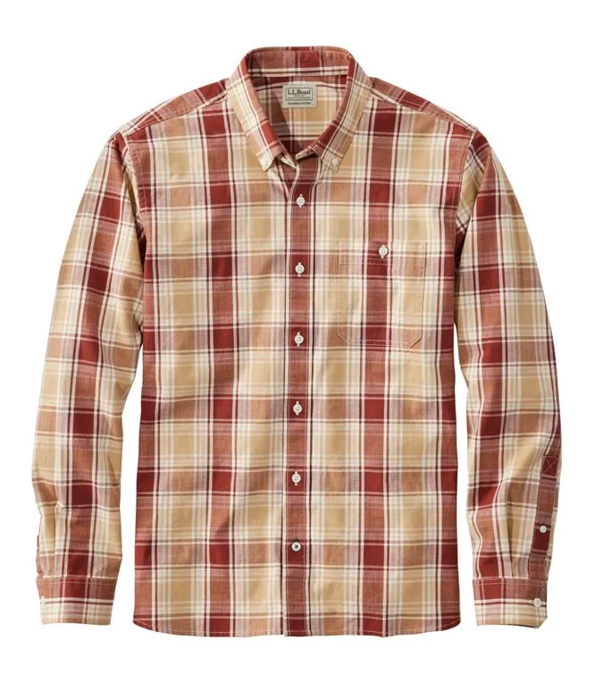 Low Profile Pocket Design Checkered Look Comfort Stretch Chambray Shirt Long Sleeve Slightly Fitted Plaid Men's Regular