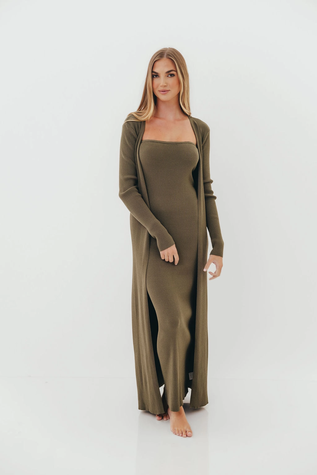 Lina Two Piece Dress Set in Dusty Olive - Bump Friendly Chill Style Gentle Look