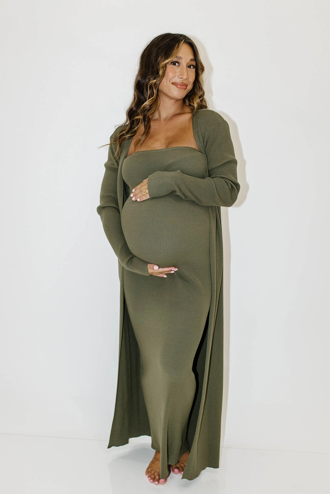 Urban Motion Lina Two Piece Dress Set in Dusty Olive - Bump Friendly