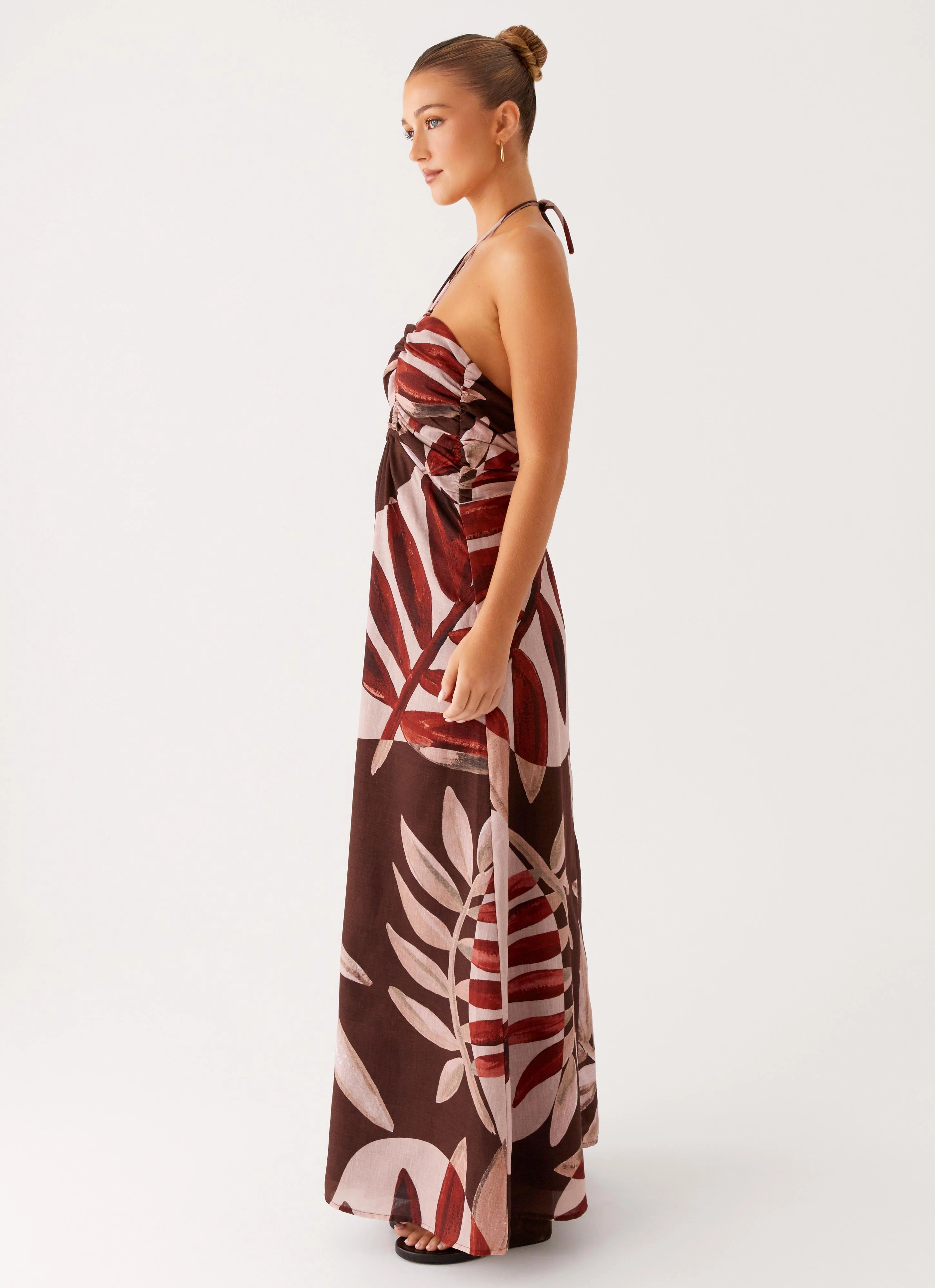 Ramona Linen Maxi Dress - Cinnamon Palm Smart Tones Travel Option