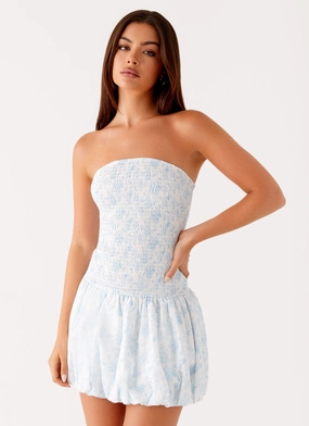 Mood Friendly Sophisticated Elegance Panorama Mini Dress - Blue Floral