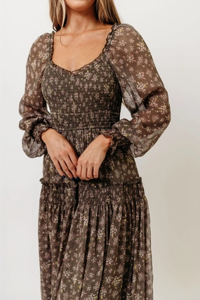 Clean Stitch Luisa Smocked Floral Maxi Dress in Dusted Eucalyptus