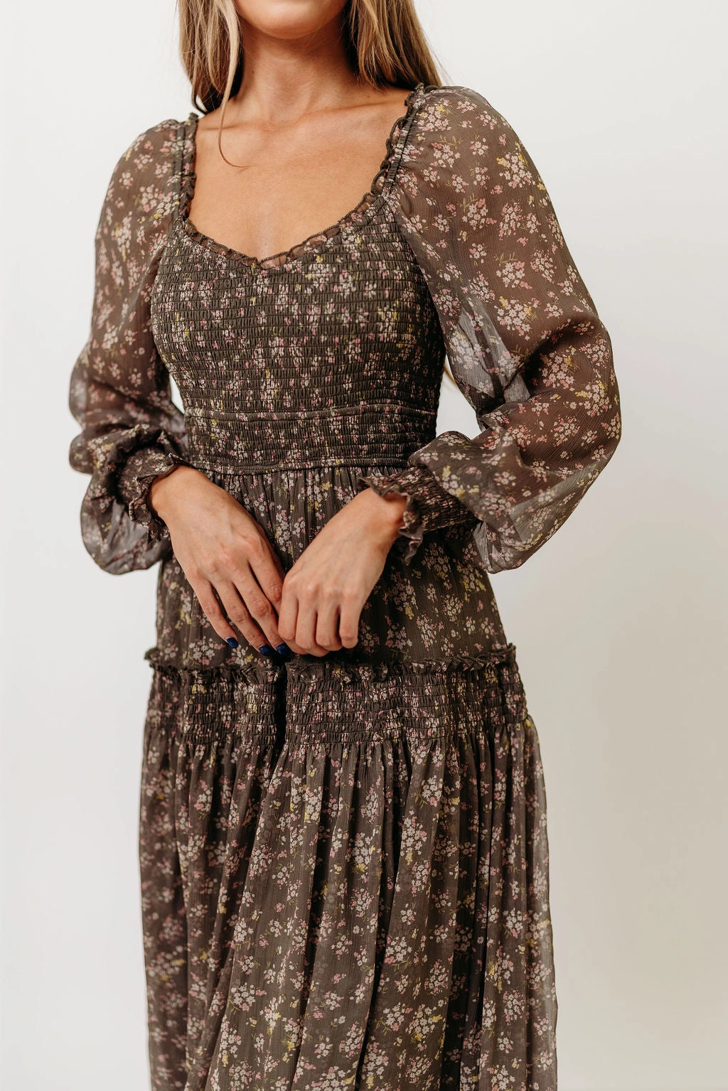 Event Perfect Luisa Smocked Floral Maxi Dress in Dusted Eucalyptus