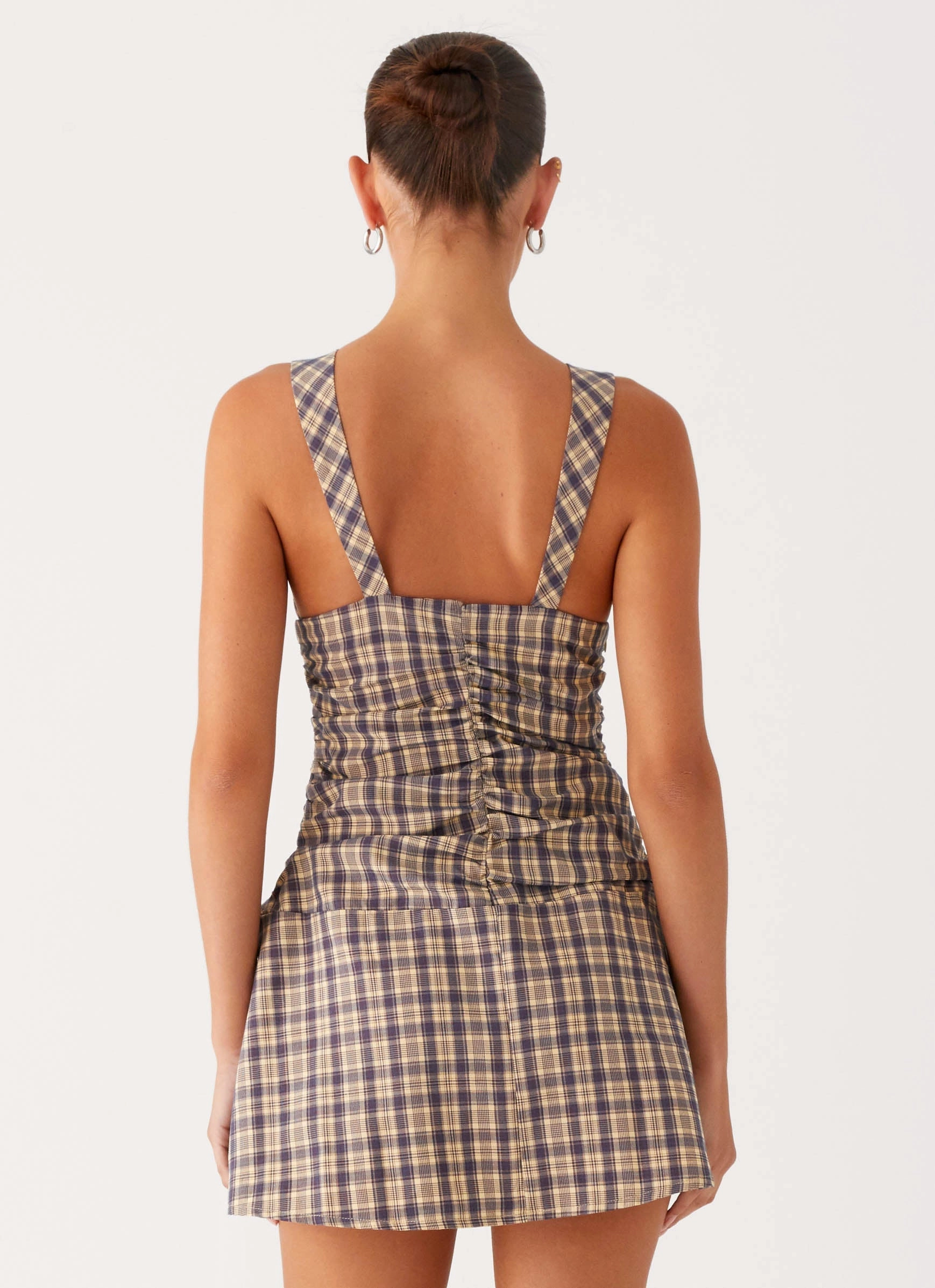 Scalloped-Edge Tablo Drop Waist Mini Dress - Check Print