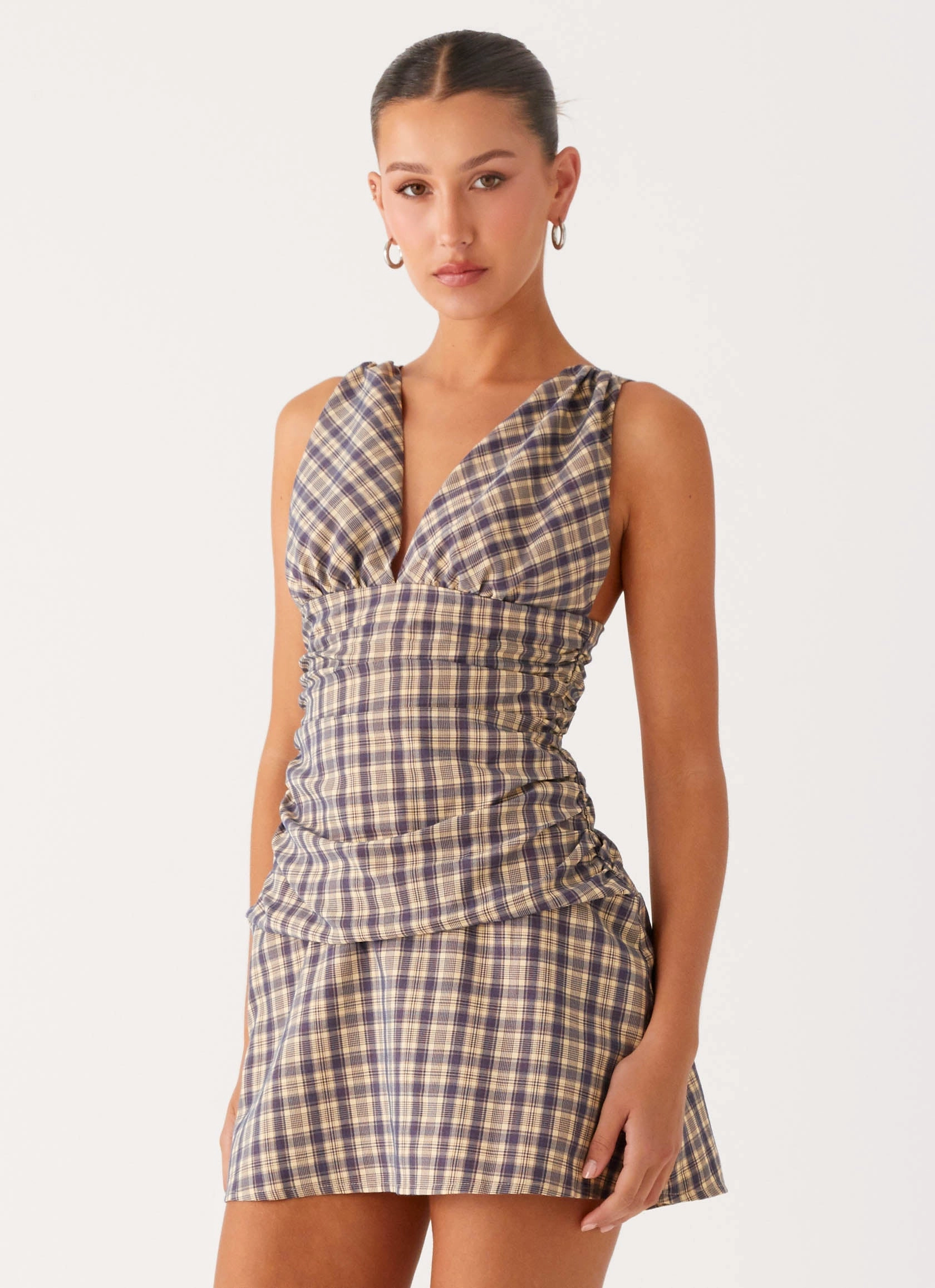 Fashionable Look Tablo Drop Waist Mini Dress - Check Print