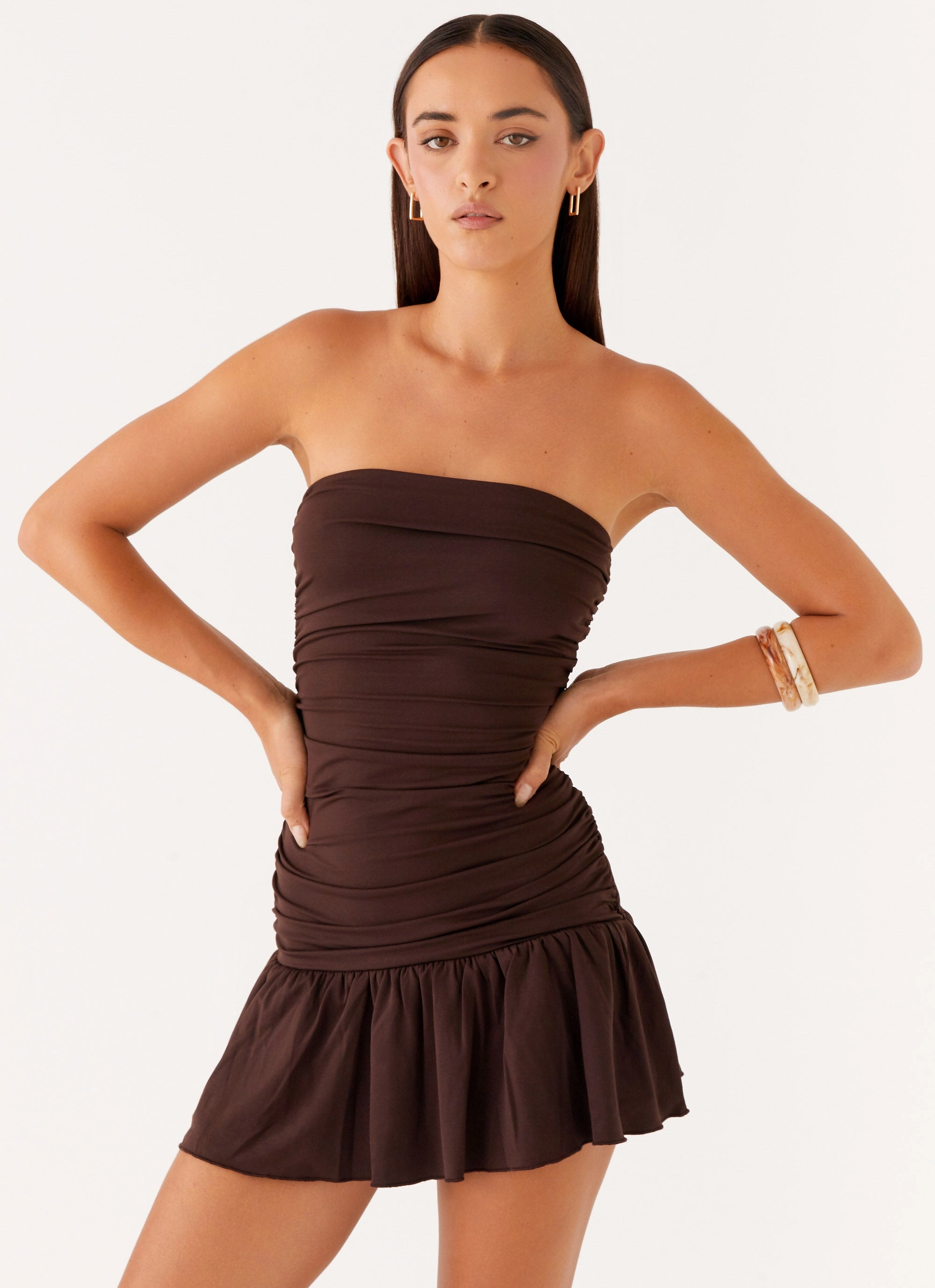 Multi Season Tailored Elegance Eclair Mini Dress - Chocolate