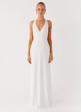 Desi Halterneck Maxi Dress - White Underwire-Support