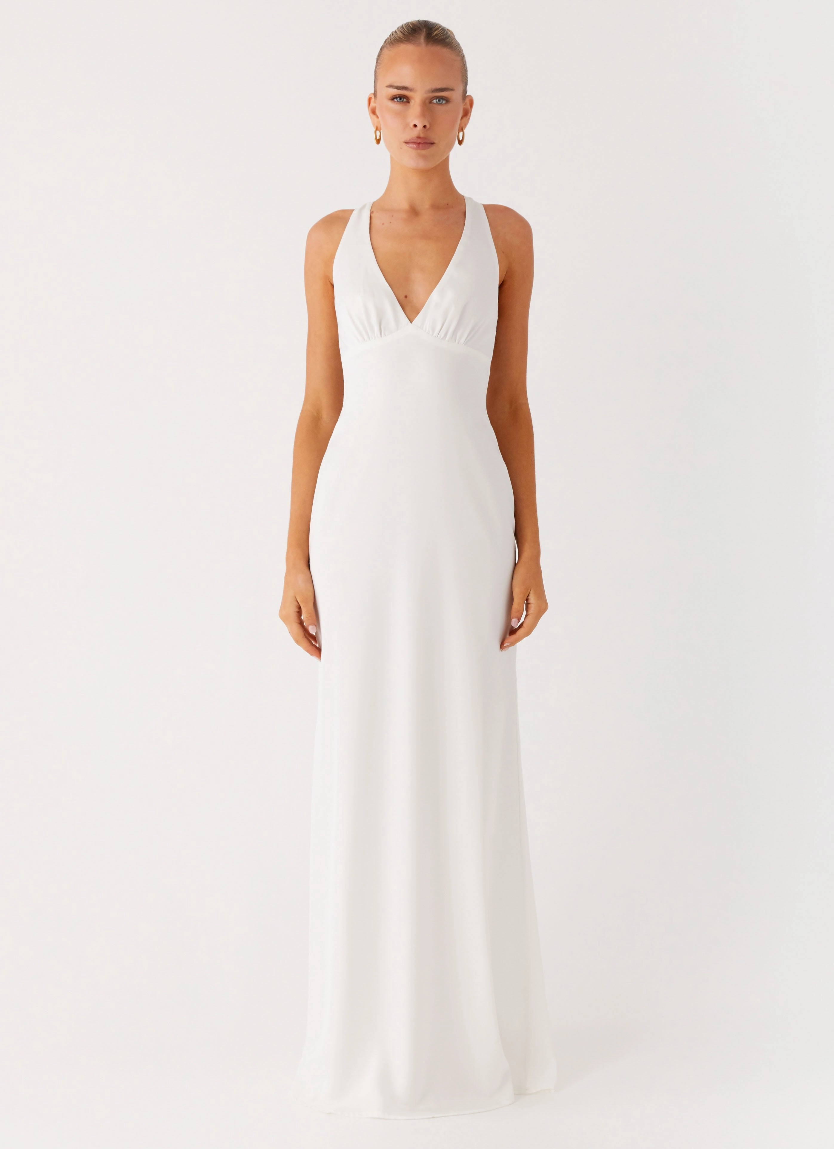 Desi Halterneck Maxi Dress - White Underwire-Support