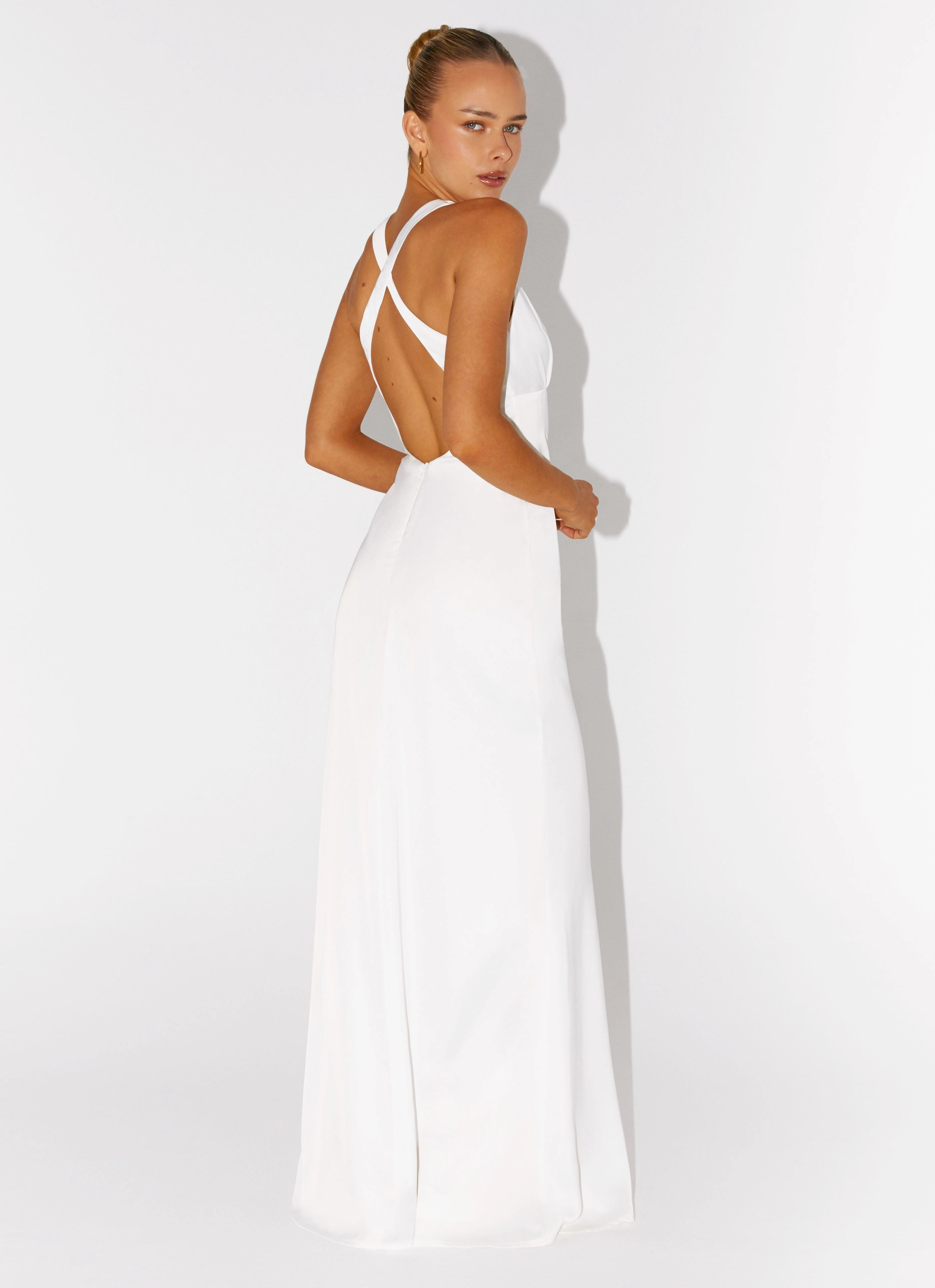 Desi Halterneck Maxi Dress - White Pleat-Front Chill Piece