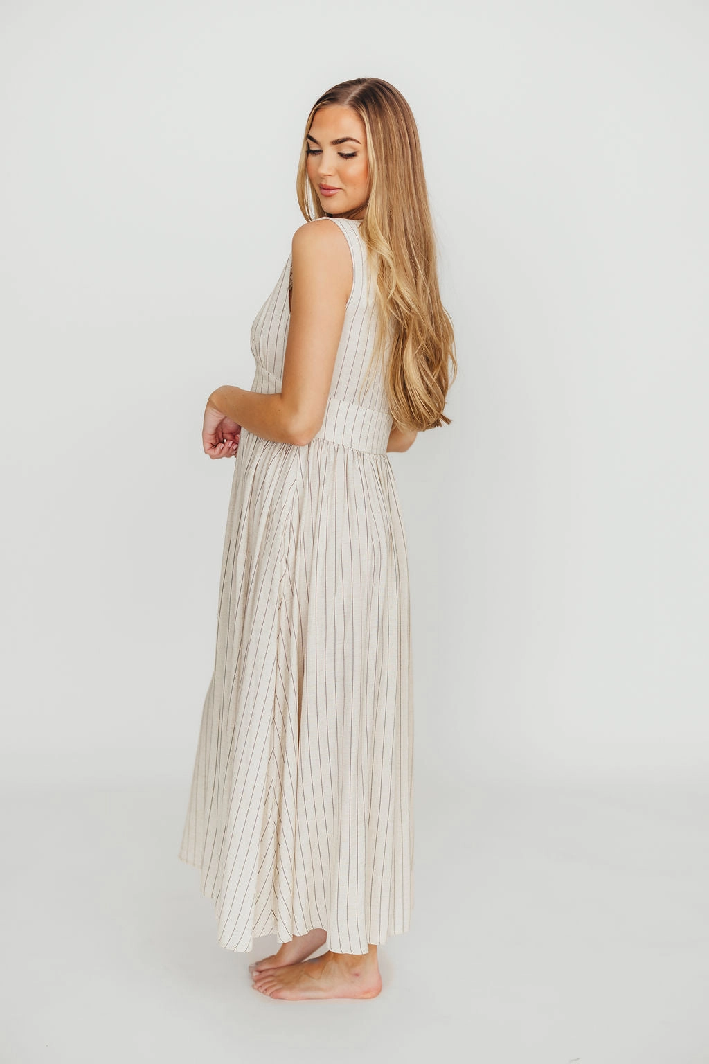 Velvet-Touch Pippy Button Down Maxi Dress in Natural/Black - Nursing Friendly