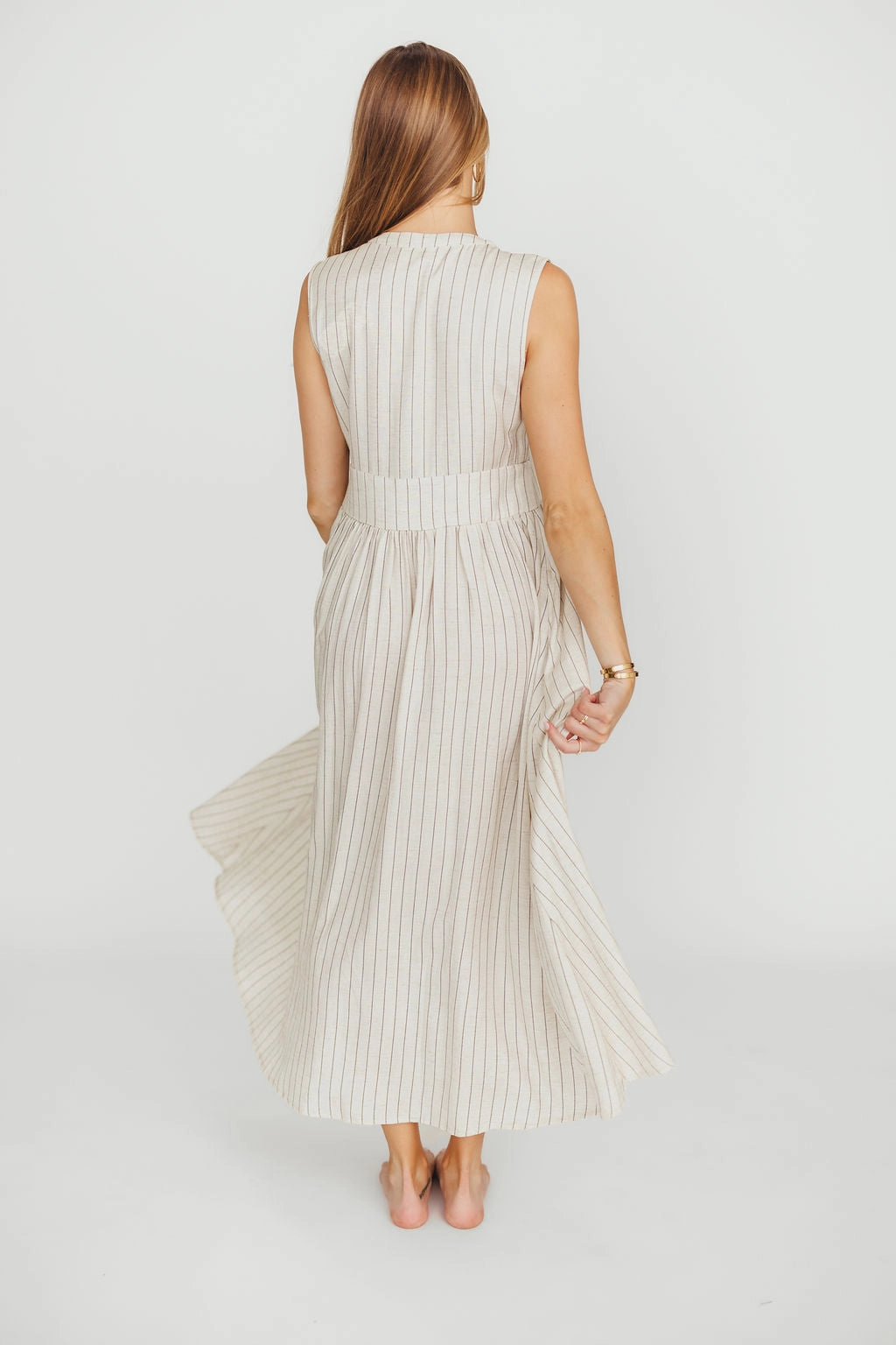 Pippy Button Down Maxi Dress in Natural/Black - Nursing Friendly Maternity-Fit Contemporary Look