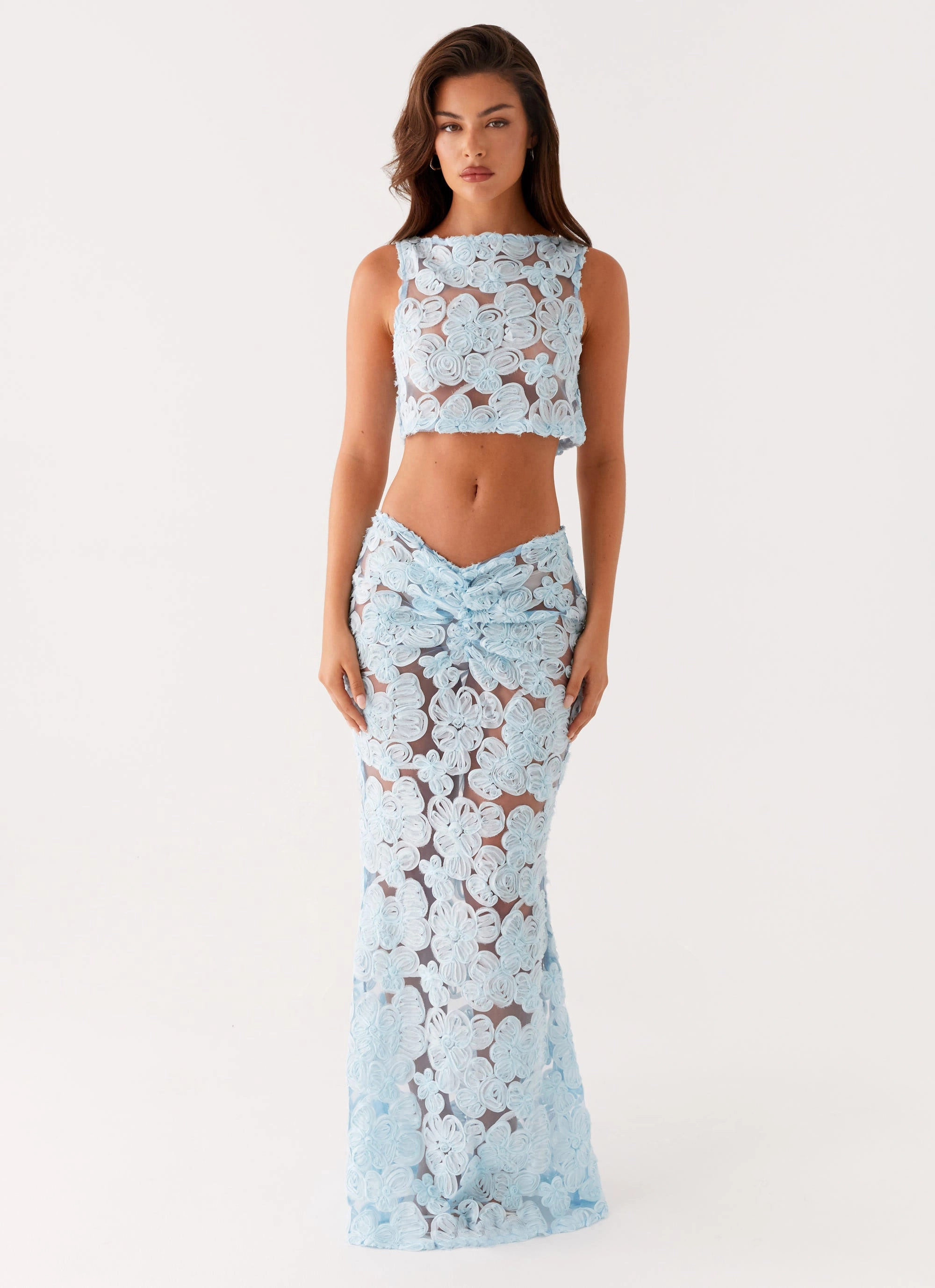 Fiorella Floret Top - Blue Easy Comfort Look Tiered-Skirt